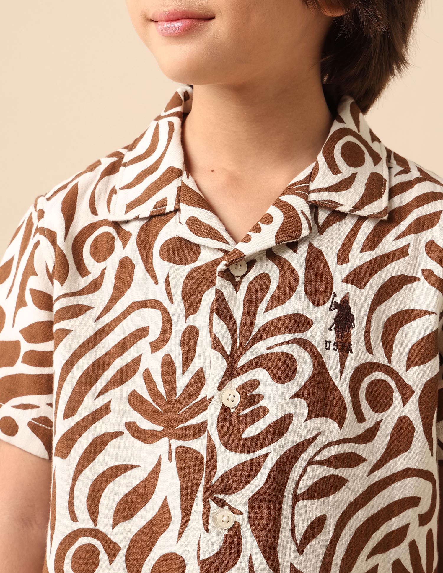 Boys Abstract Printed Cuban Shirt Brown - U.S. POLO ASSN. | Large