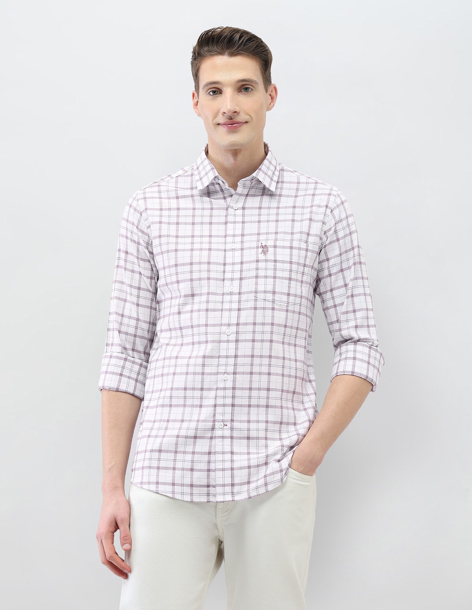 Windowpane Checked Casa De Campo Shirt Pink - U.S. Polo Assn. India | Large