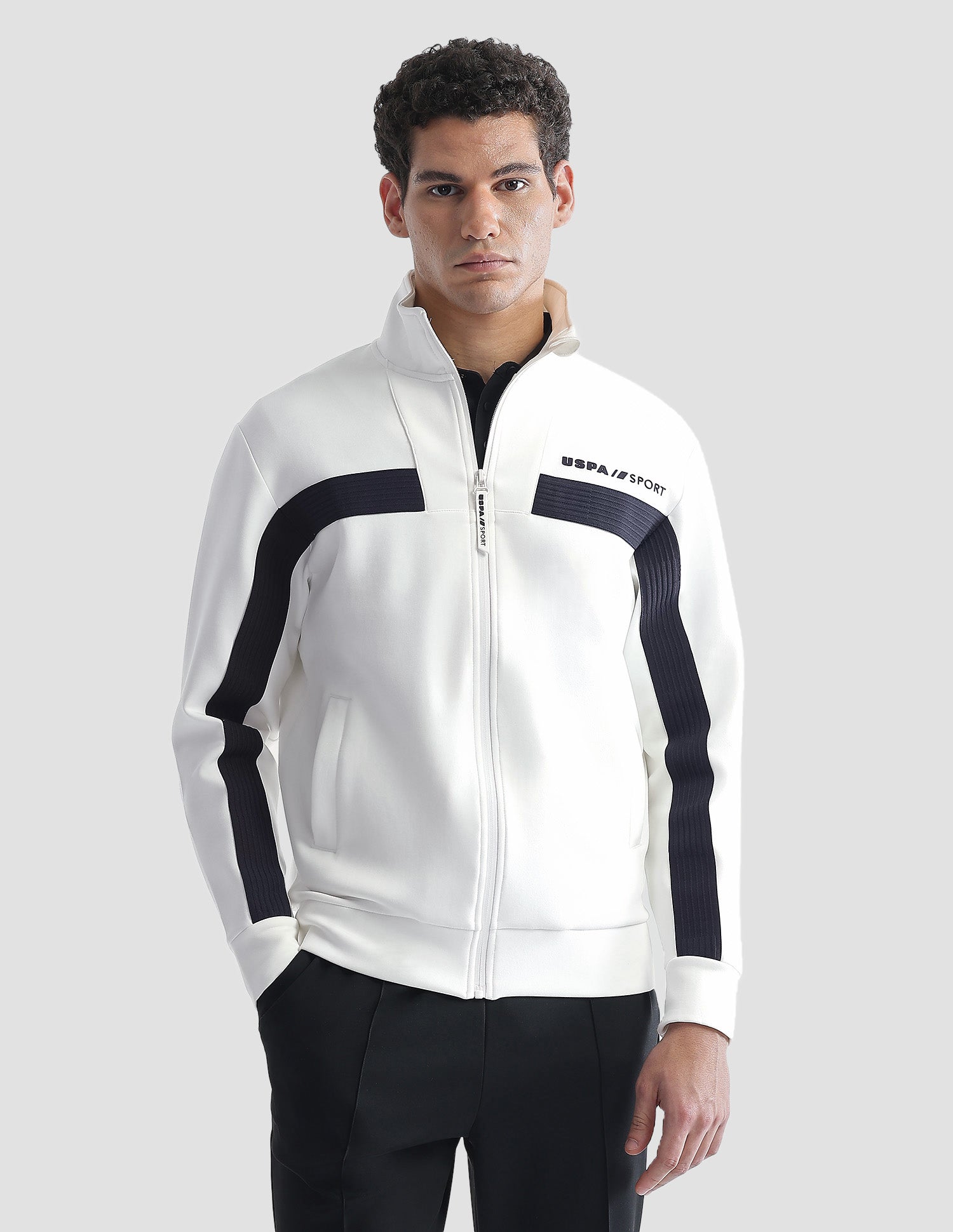 Slim Fit Zipper Active Sweatshirt Off White - U.S. Polo Assn. India | Large