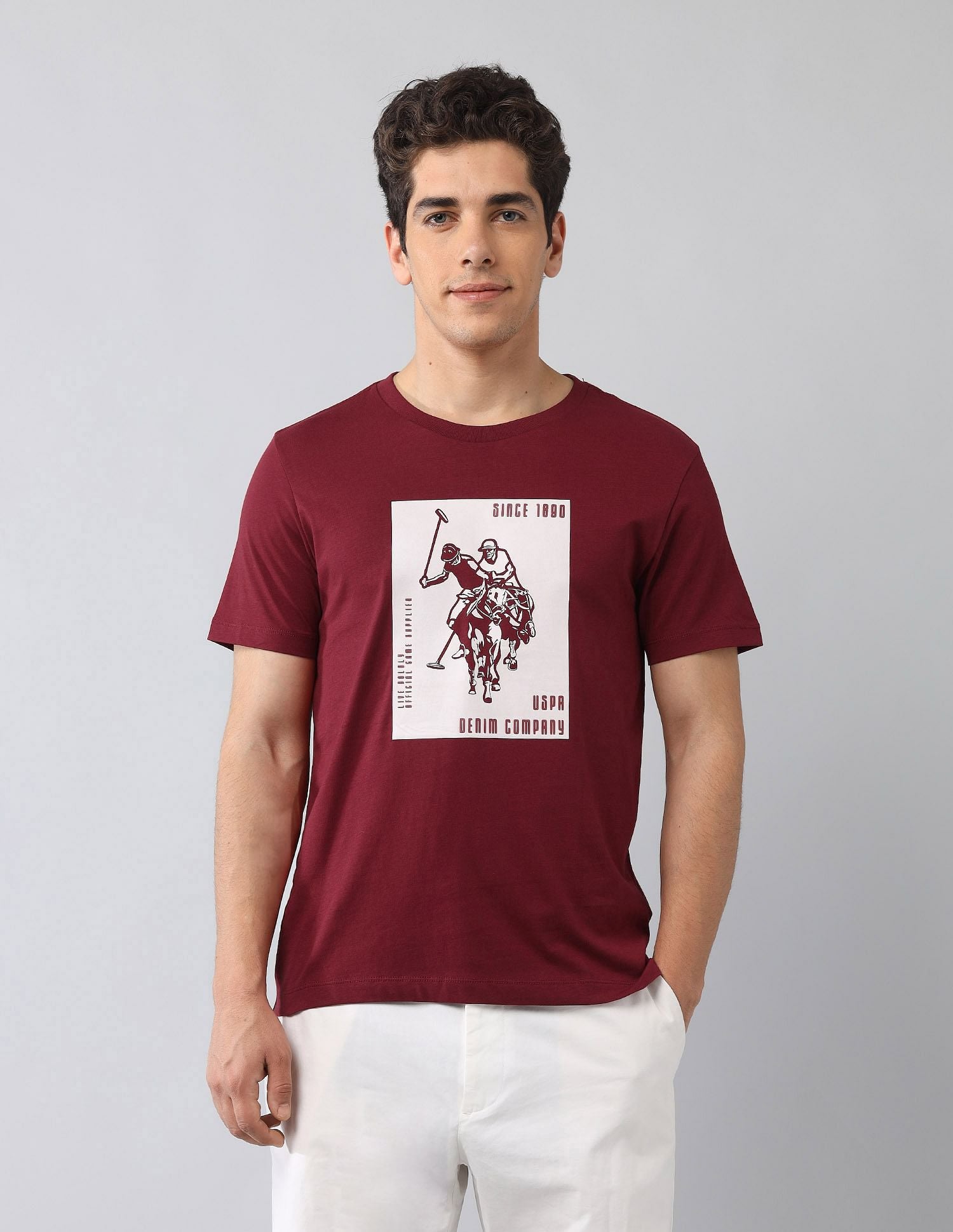 Muscle Fit Brand Printed T-Shirt Wine - U.S. Polo Assn. India | Large