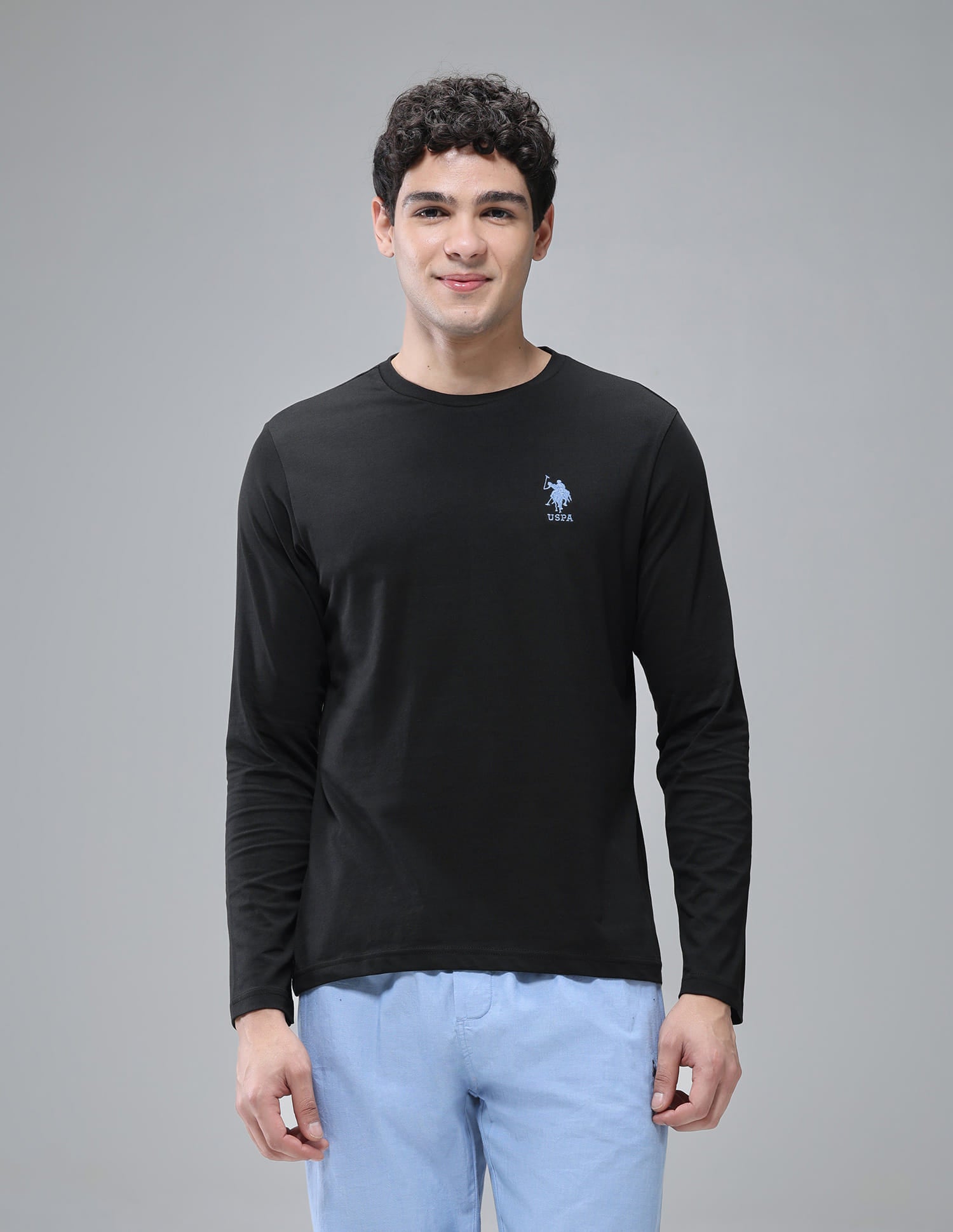 Pure Cotton Long Sleeve I693 Lounge T-Shirt - Pack Of 1 Black - U.S. Polo Assn. India | Large