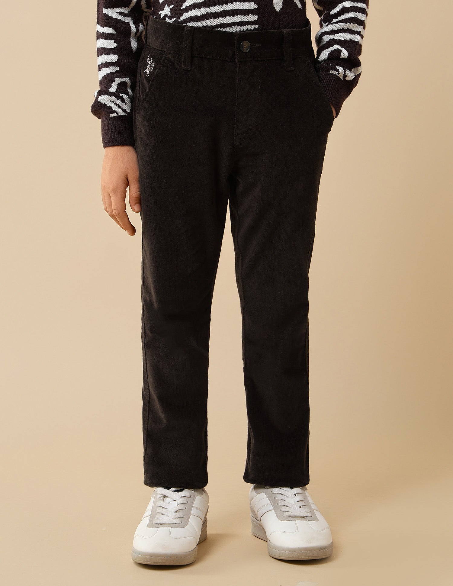 Boys Solid Slim Fit Trousers Dark Brown - U.S. POLO ASSN. | Large