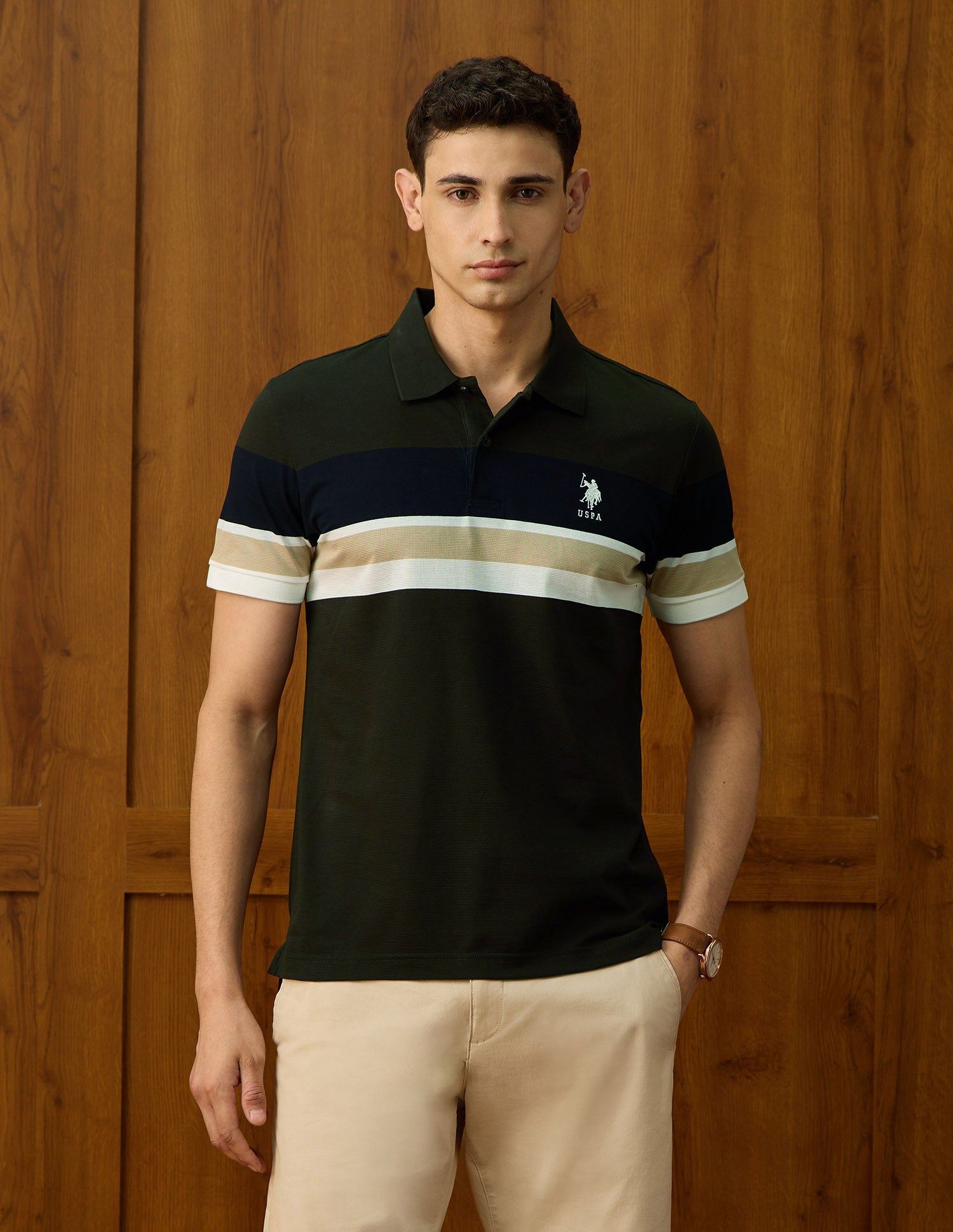 Colourblocked Regular Fit Polo Shirt Olive - U.S. POLO ASSN. | Large