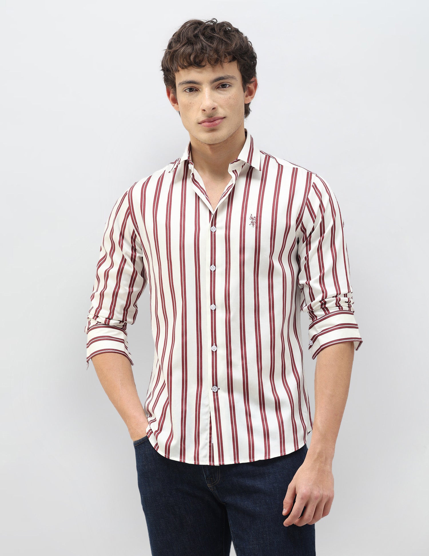 New Port Marina Vertical Striped Shirt Burgundy - U.S. Polo Assn. India | Large