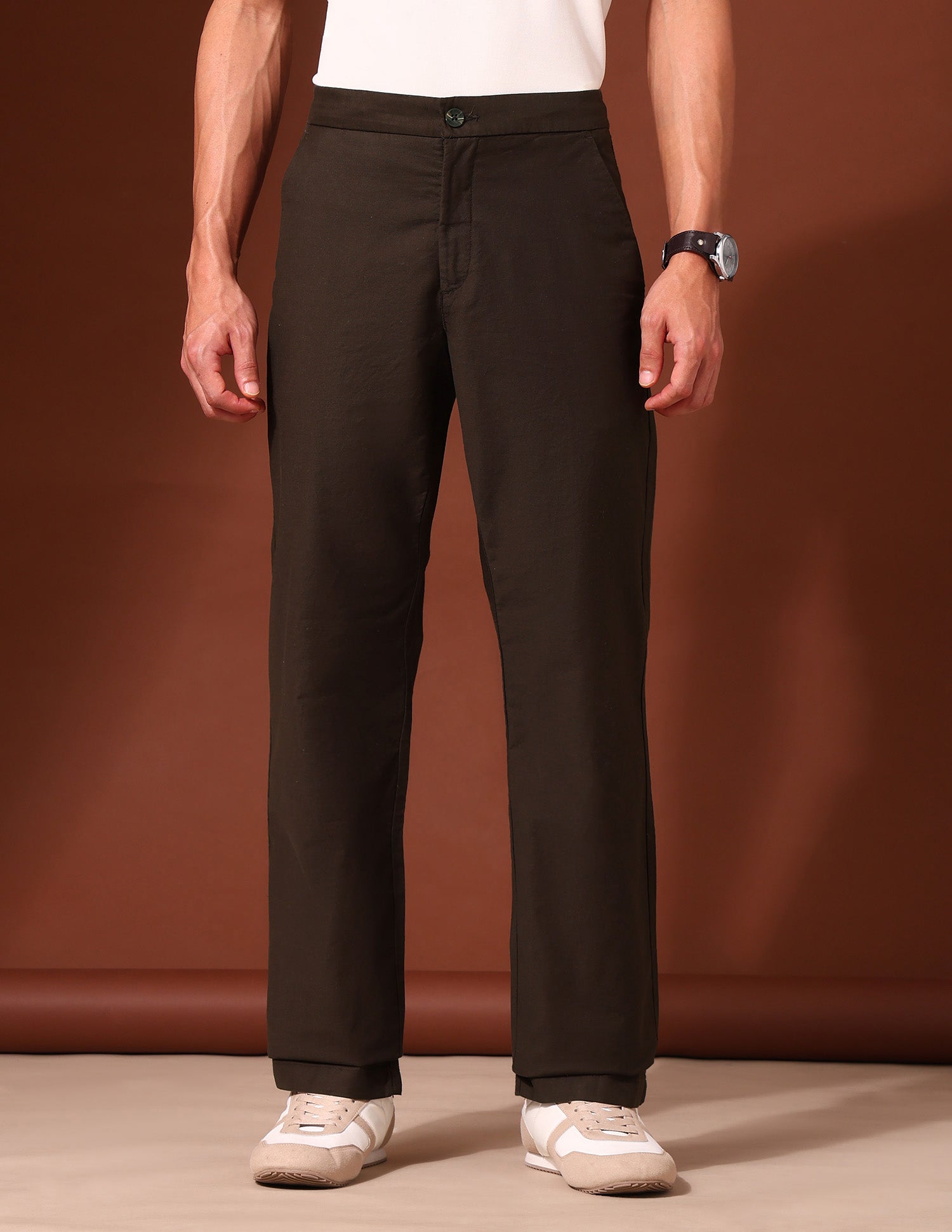 Twill Riley Straight Fit Trousers Dark Brown - U.S. Polo Assn. India | Large