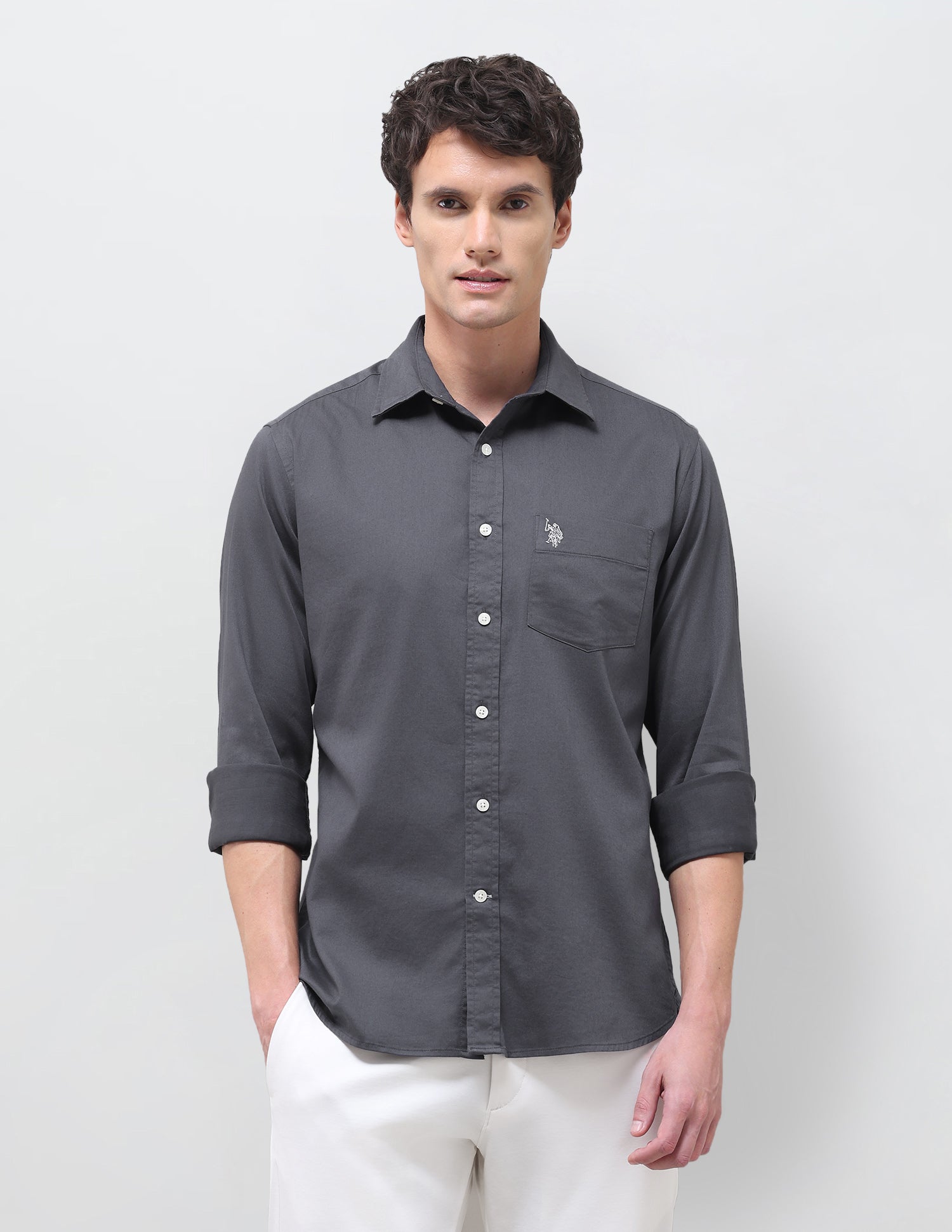 Solid Tailored Fit Shirt Dark Grey - U.S. Polo Assn. India | Large