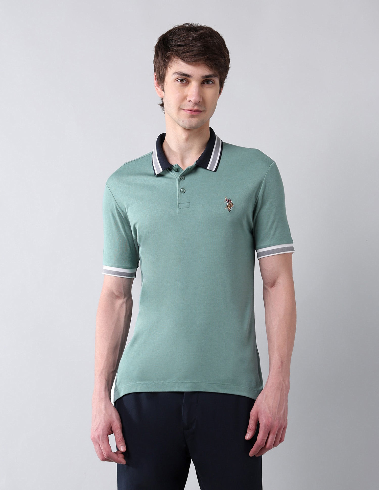 Solid Pure Cotton Muscle Fit Shirt Green - U.S. Polo Assn. India | Large