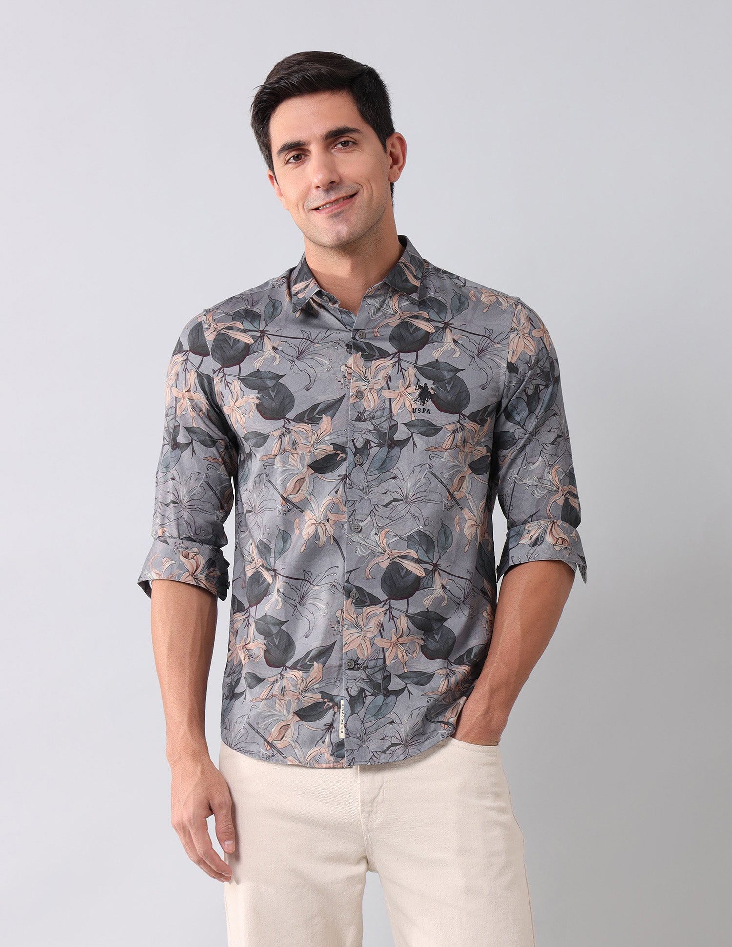 Regular Fit Floral Printed Shirt Dark Grey - U.S. Polo Assn. India | Large