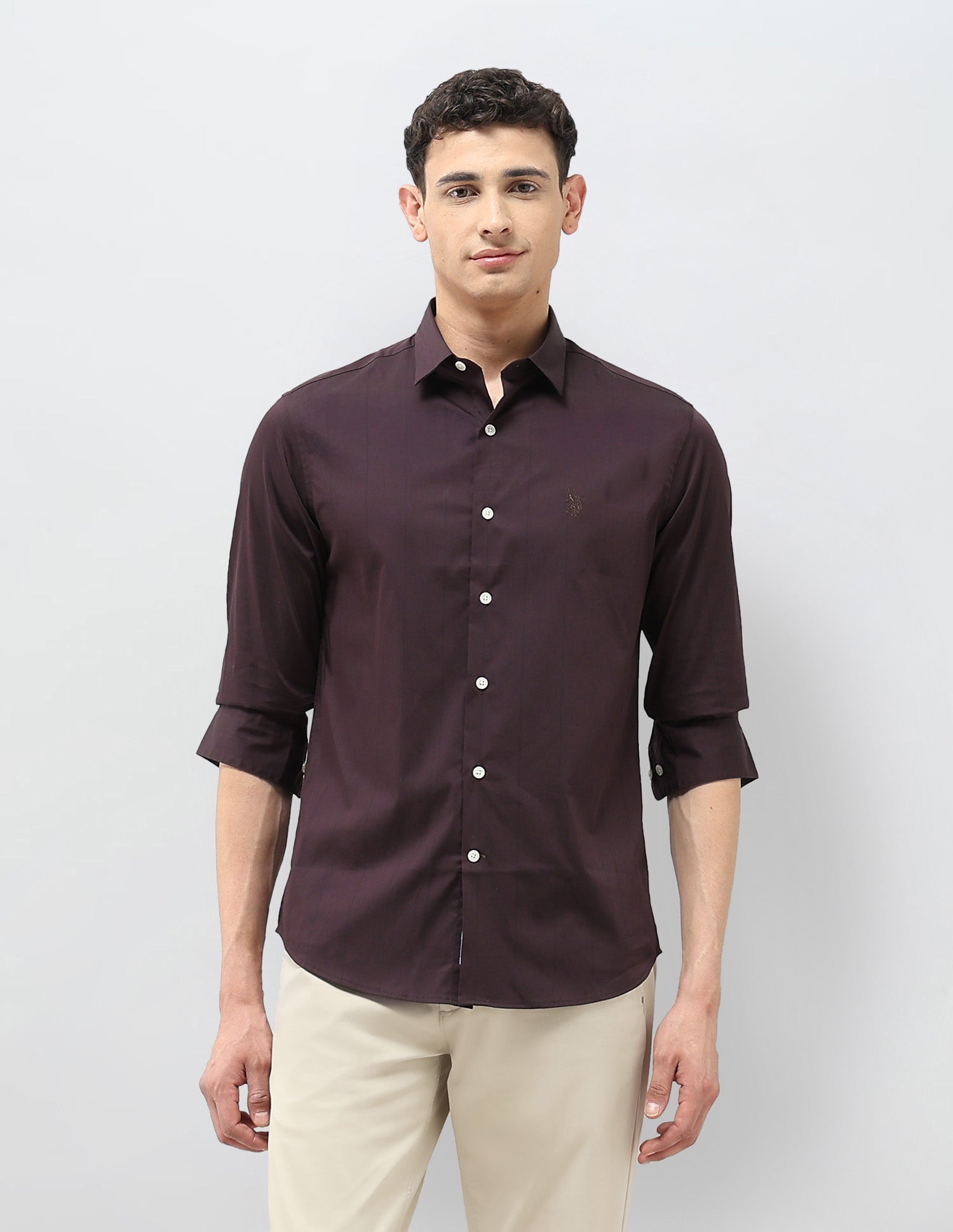Twill Tailored Fit Shirt Wine - U.S. POLO ASSN. | Large
