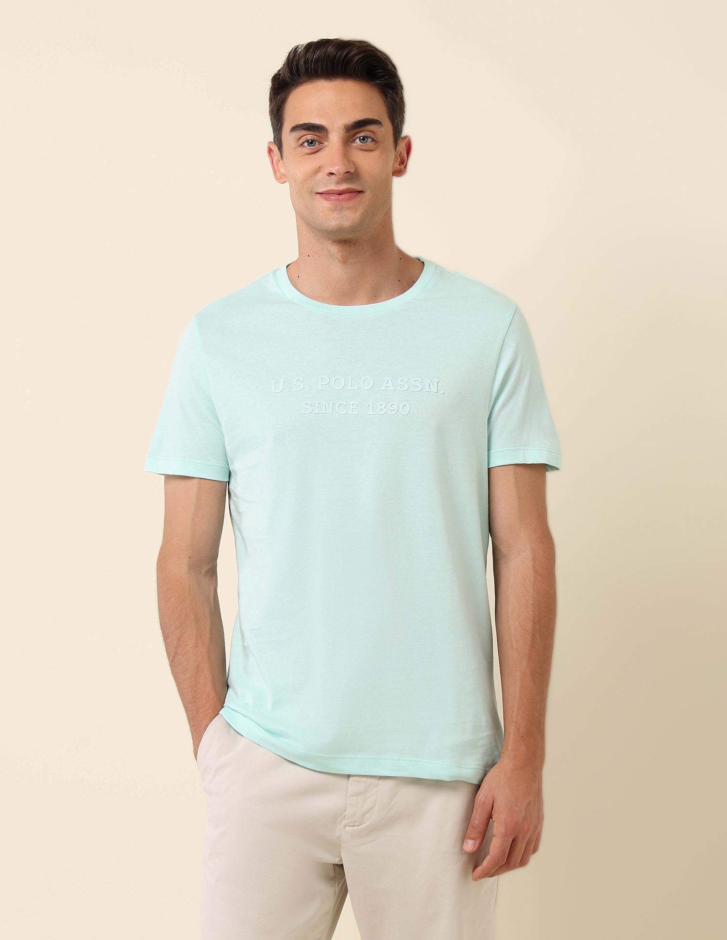 Slim Fit Brand Embossed T- Shirt Light Green - U.S. Polo Assn. India | Large