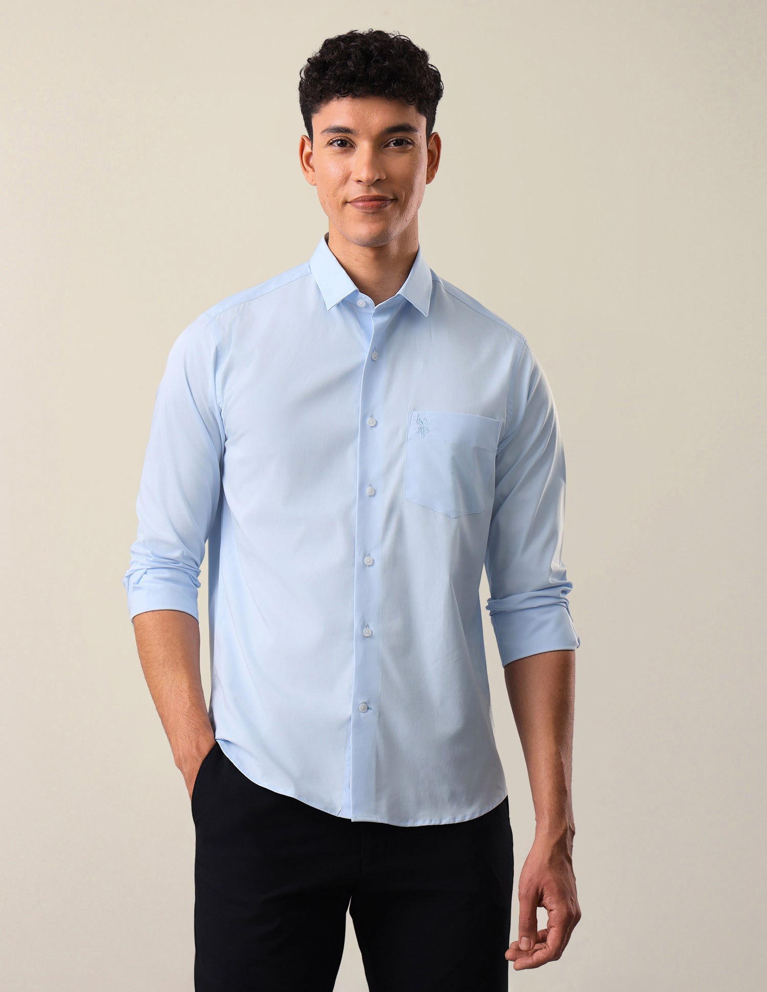 Solid Tailored Fit Shirt Light Blue - U.S. Polo Assn. India | Large