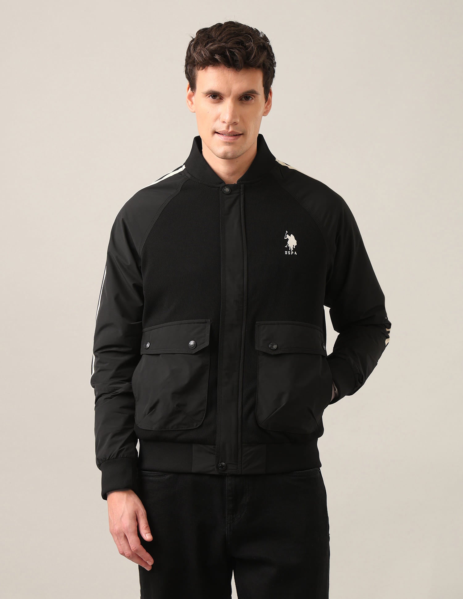 Vertical Stripes Regular Fit Jacket Black - U.S. Polo Assn. India | Large