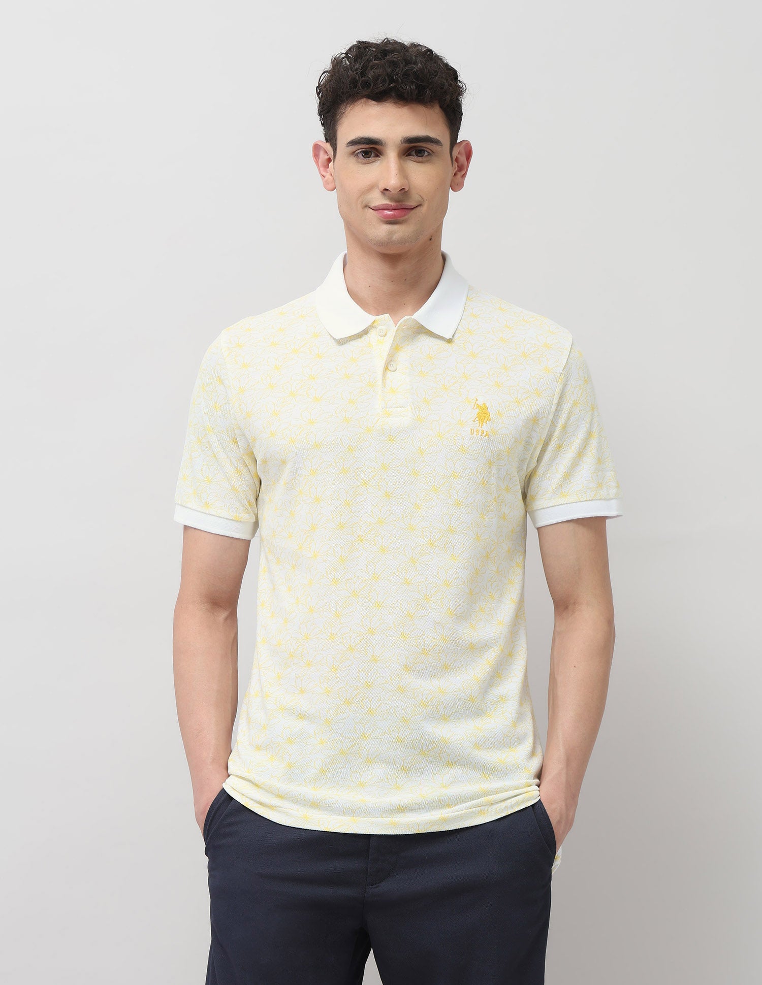 Slim Fit Floral Printed Polo Shirt White - U.S. Polo Assn. India | Large