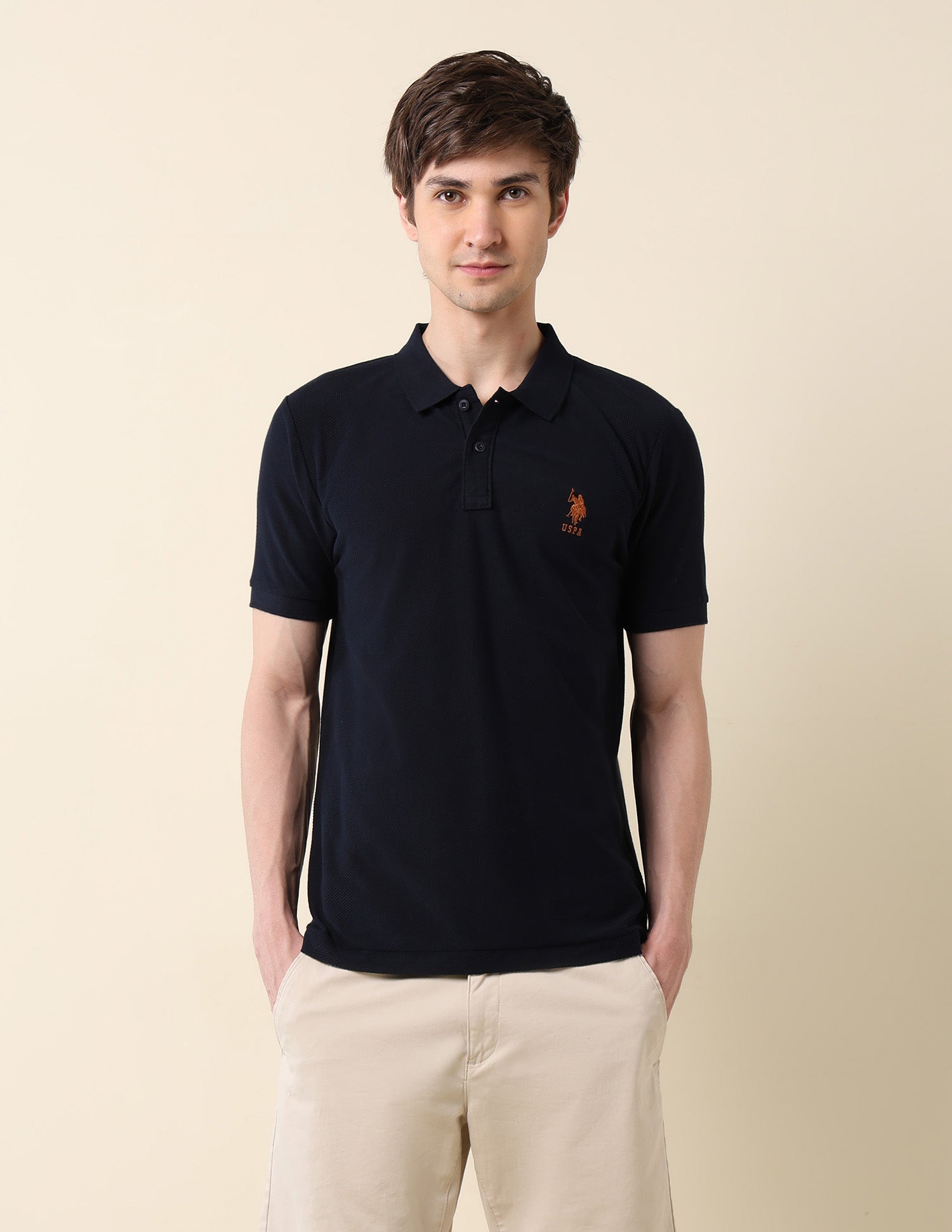 Textured Classic Polo Shirt Navy - U.S. Polo Assn. India | Large