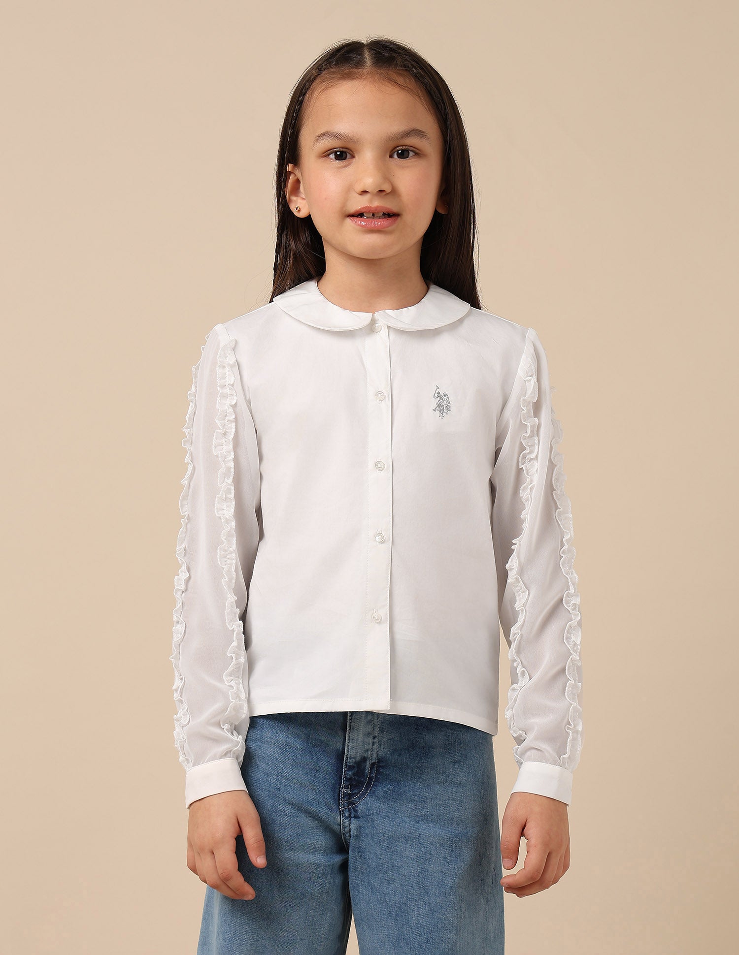 Girls Solid Regular Fit Top Off White - U.S. POLO ASSN. | Large