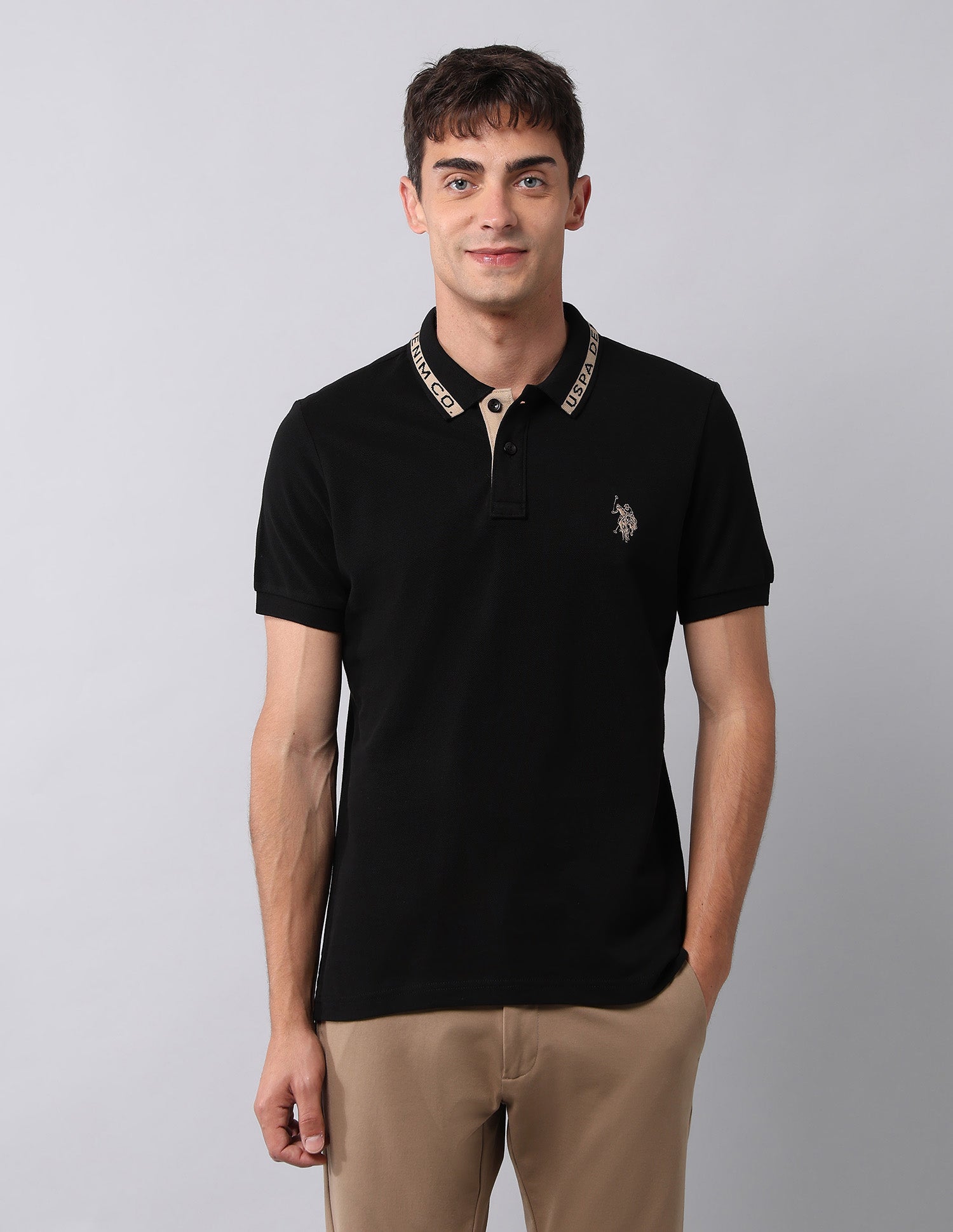 Muscle Fit Pure Cotton Polo Shirt Black - U.S. Polo Assn. India | Large