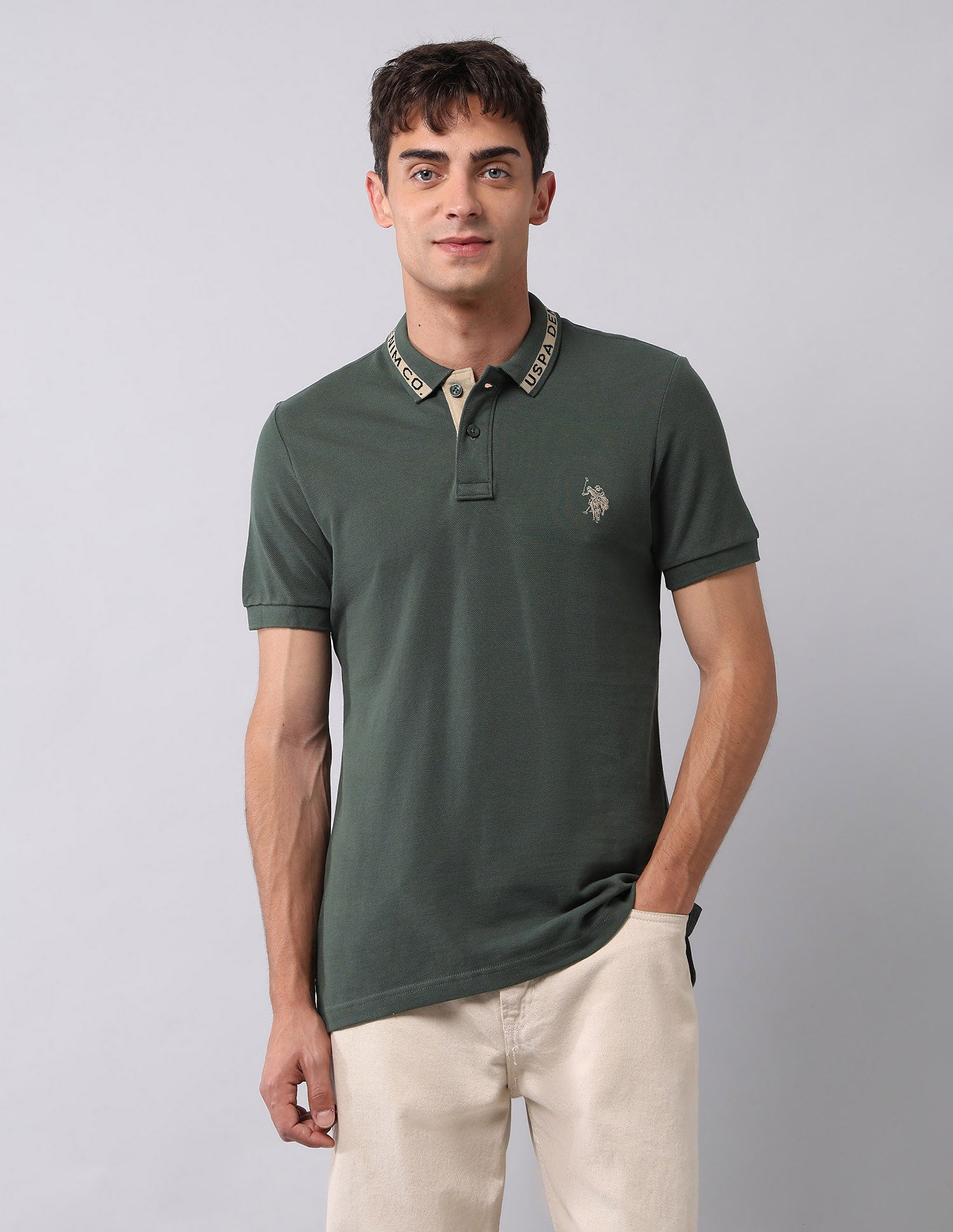 Muscle Fit Pure Cotton Polo Shirt Olive - U.S. Polo Assn. India | Large