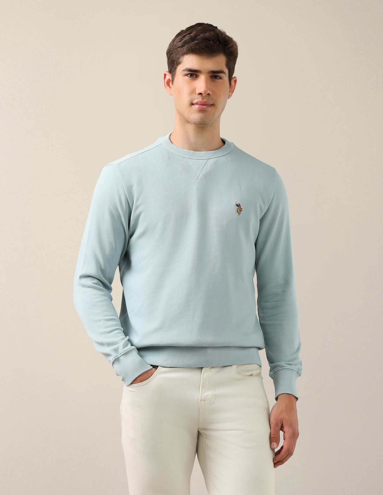 Solid Regular Fit Sweatshirt Aqua - U.S. Polo Assn. India | Large