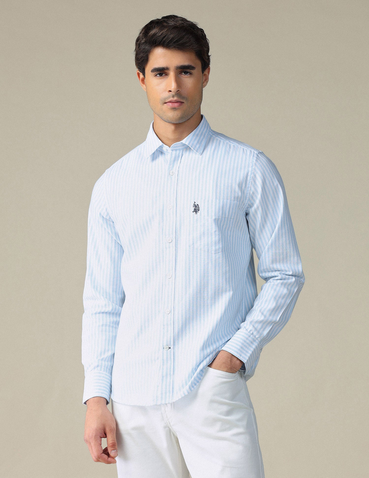 Pure Cotton Vertical Striped Shirt Blue - U.S. POLO ASSN. | Large
