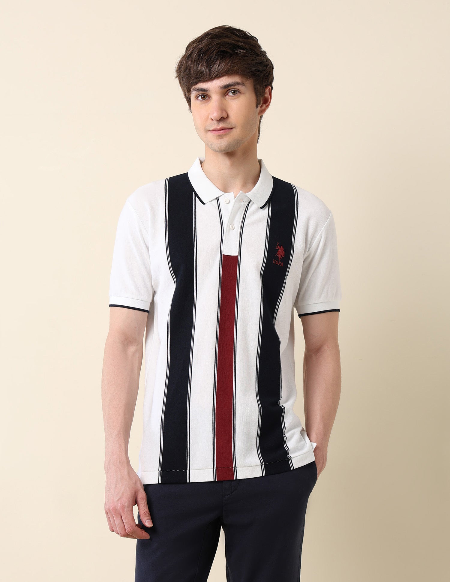 Vertical Striped Classic Polo Shirt White - U.S. Polo Assn. India | Large
