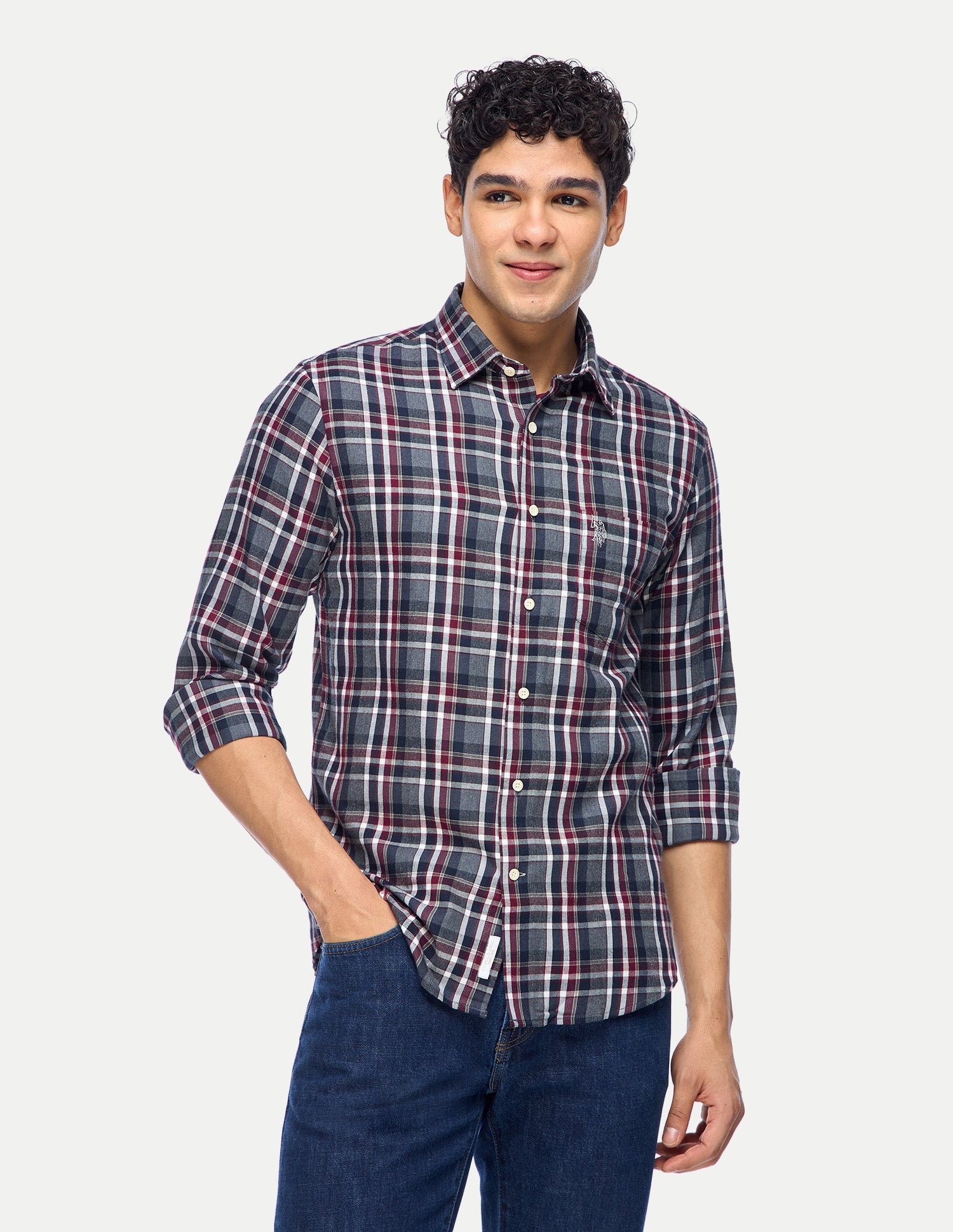 Plaid Checked Twill Shirt Maroon - U.S. Polo Assn. India | Large