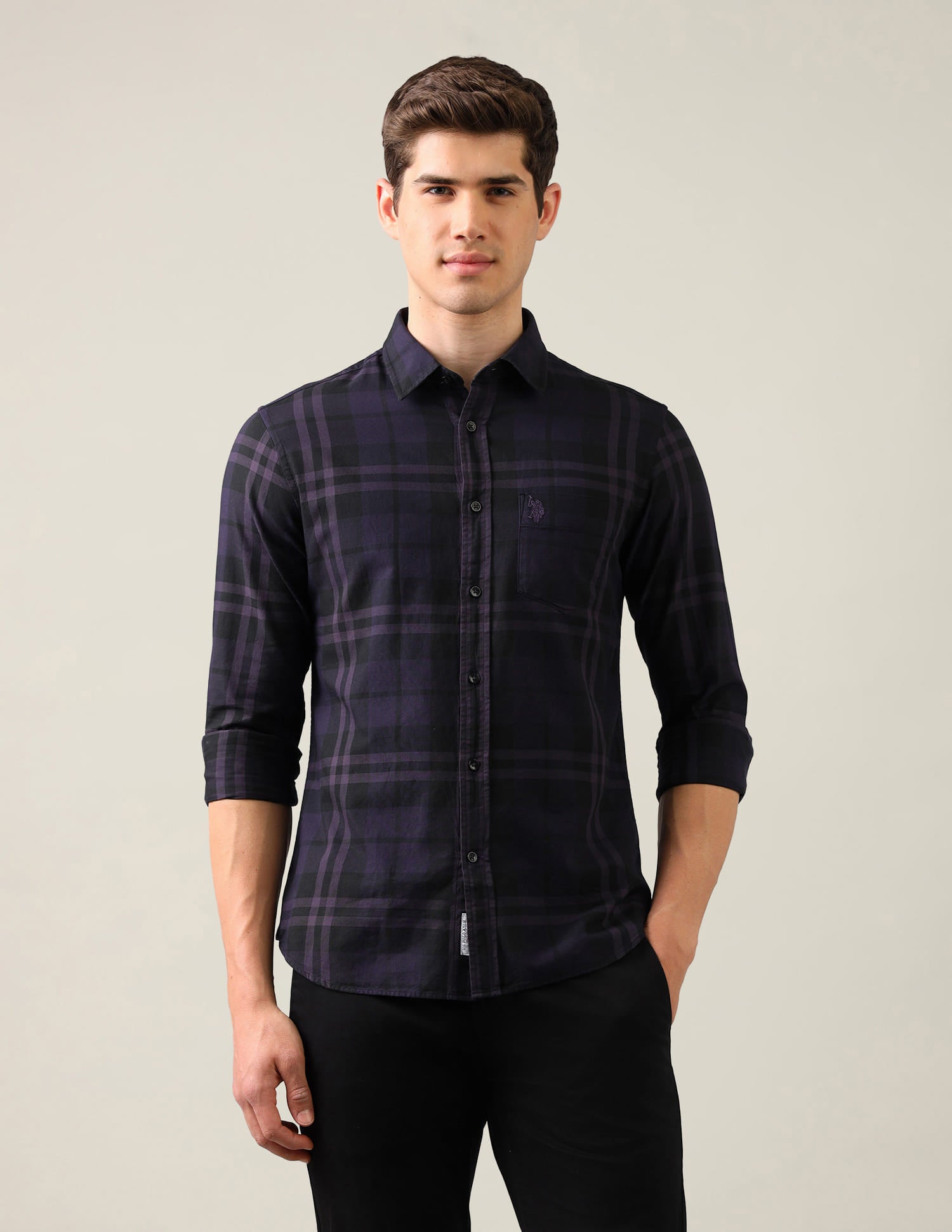 Grid Tattersall Checked Tailored Fit Shirt Purple - U.S. Polo Assn. India | Large
