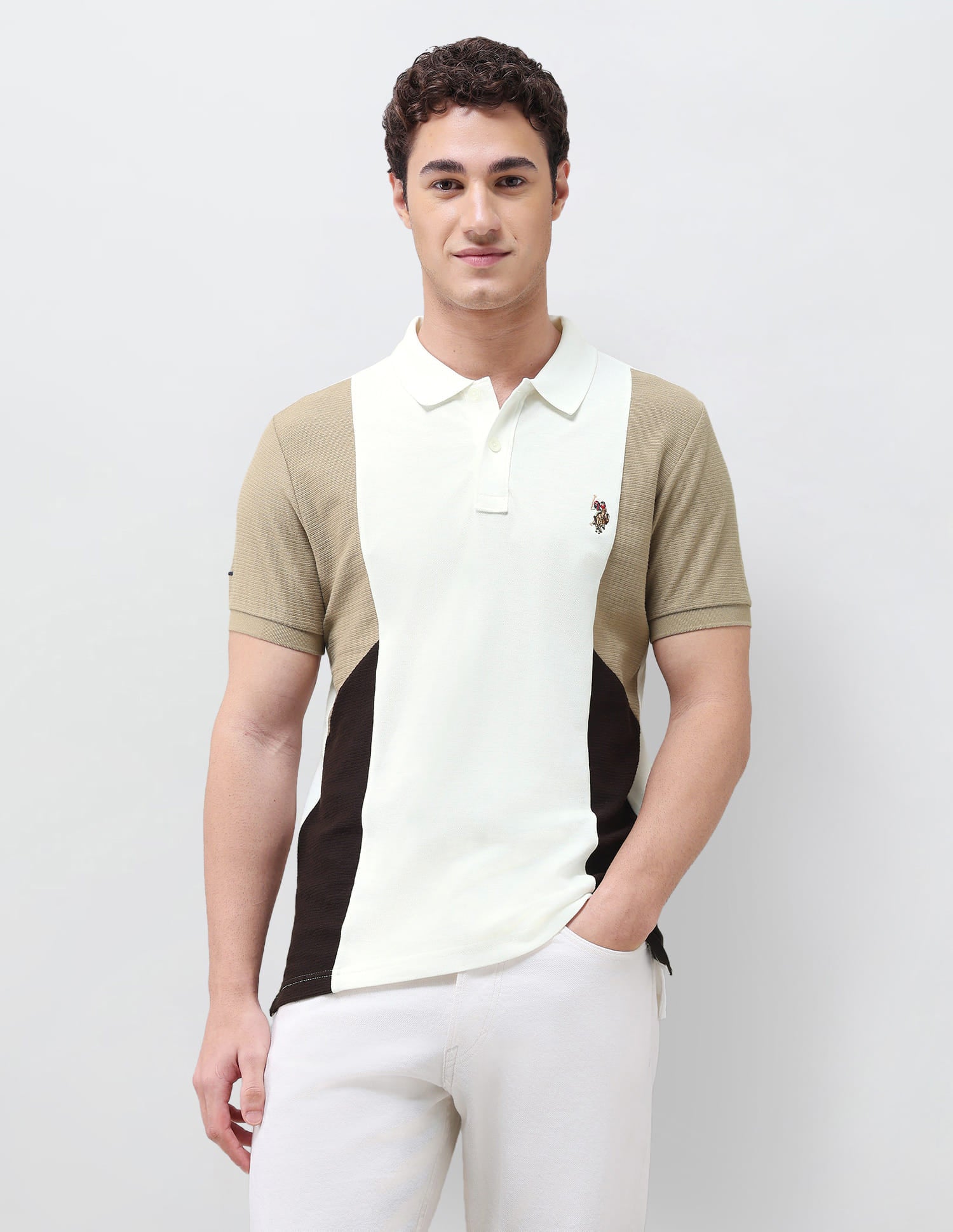 Colourblocked Slim Fit Polo Shirt Ivory - U.S. Polo Assn. India | Large