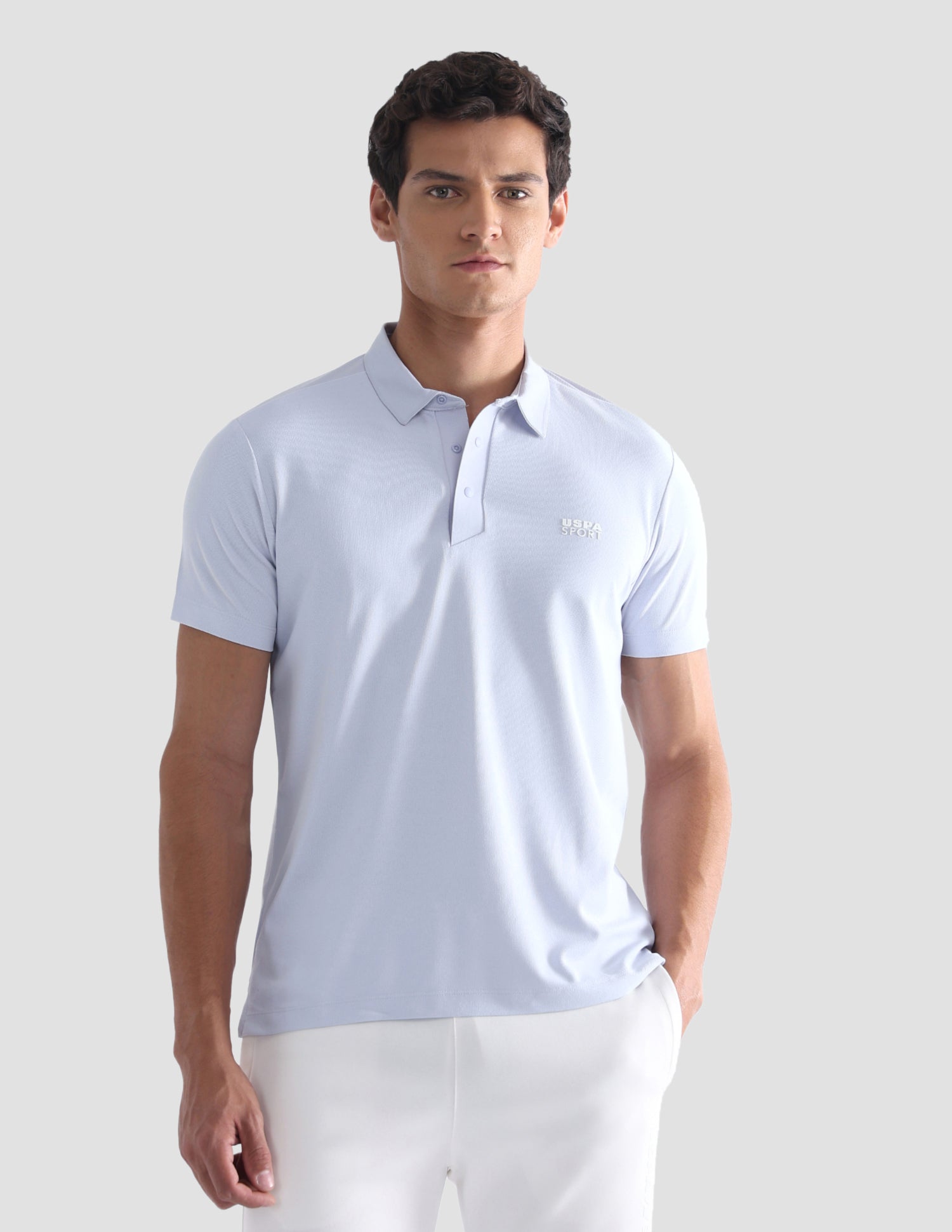 Solid Slim Fit Active Polo Shirt Light Blue - U.S. Polo Assn. India | Large