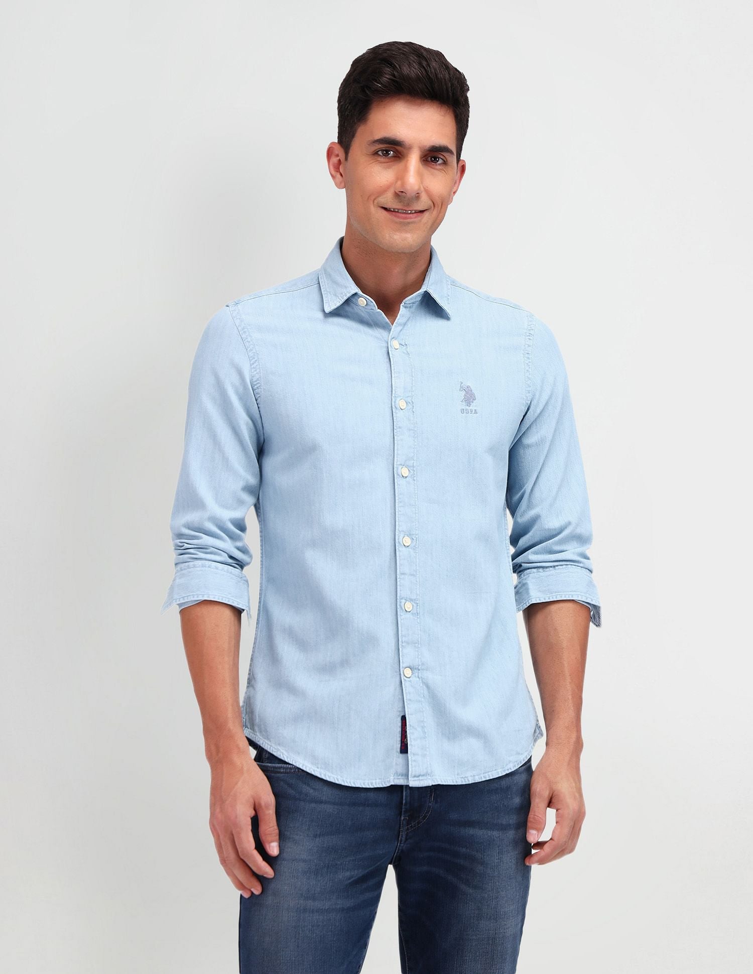 Slim Fit Chambray Shirt Light Indigo - U.S. POLO ASSN. | Large