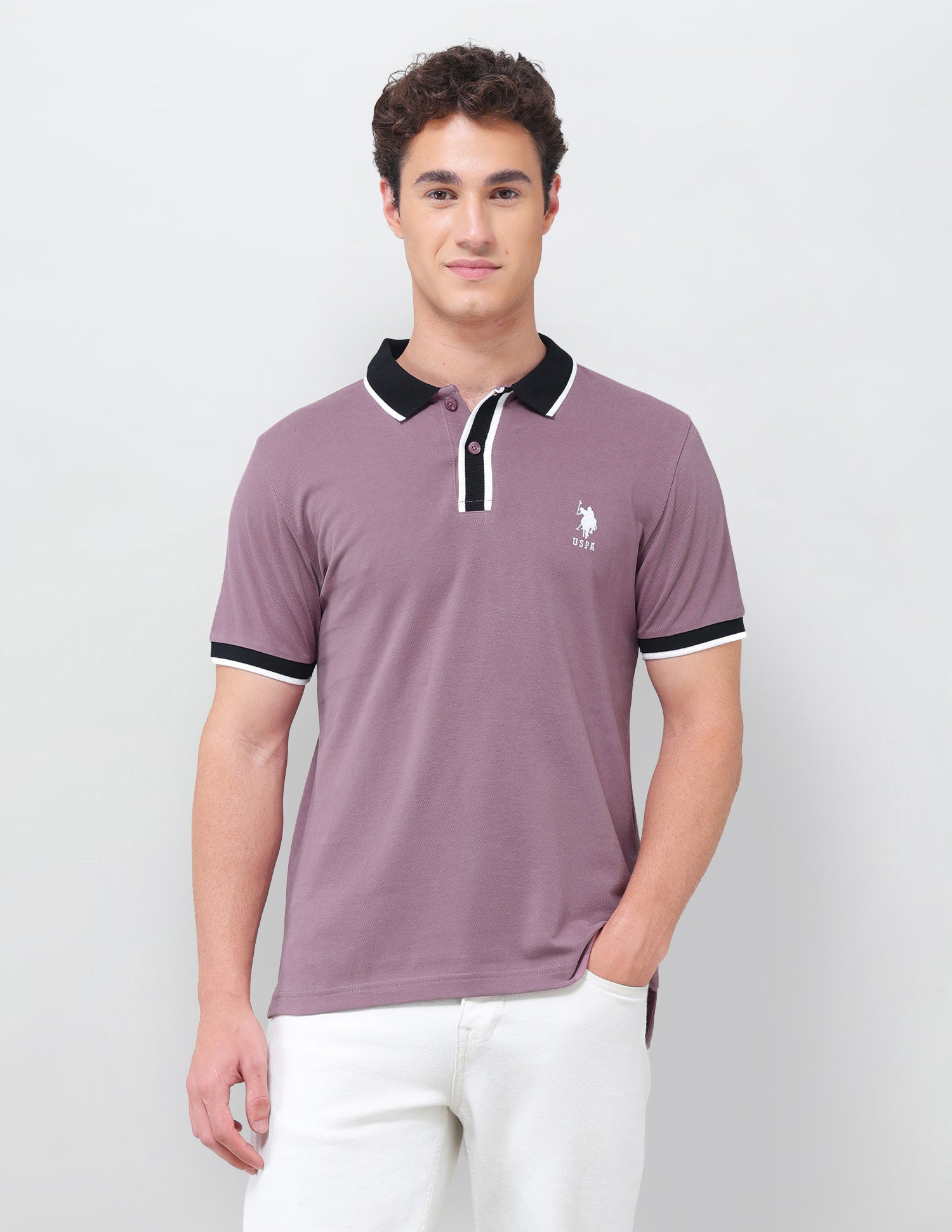 Solid Slim Fit Polo Shirt Dark Pink - U.S. Polo Assn. India | Large