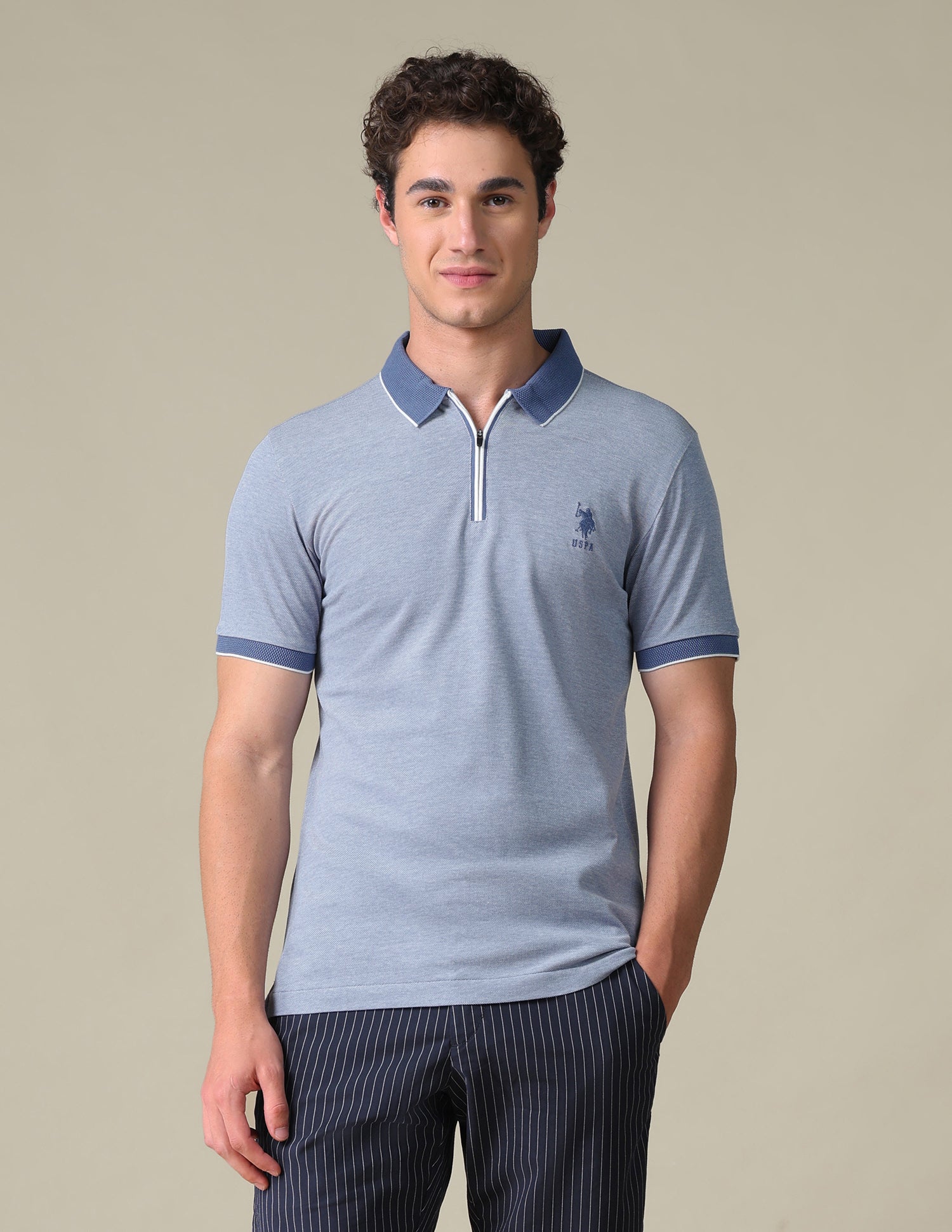 Regular Fit Heathered Polo Shirt Ivory - U.S. Polo Assn. India | Large