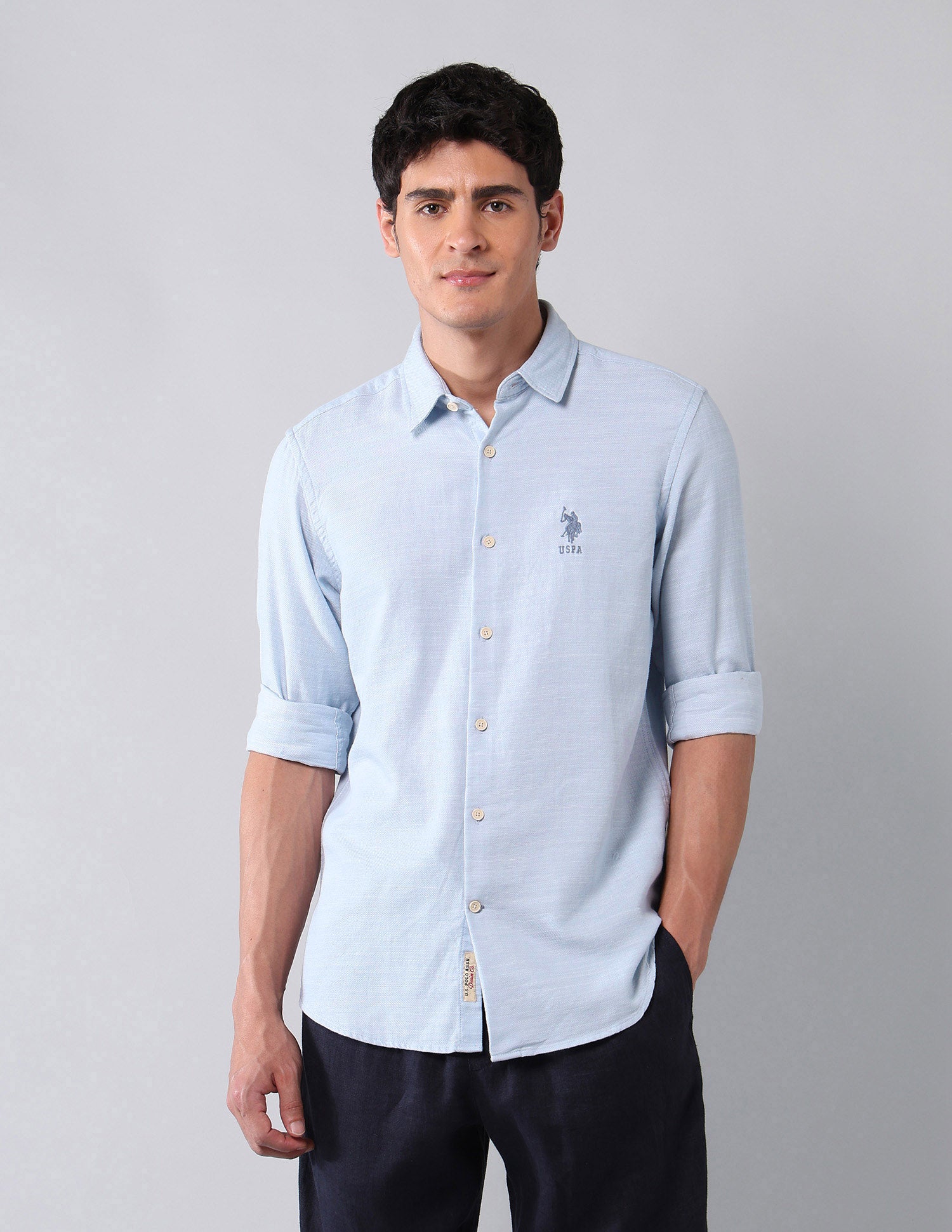 All-Over Printed Pure Cotton Shirt Light Blue - U.S. Polo Assn. India | Large