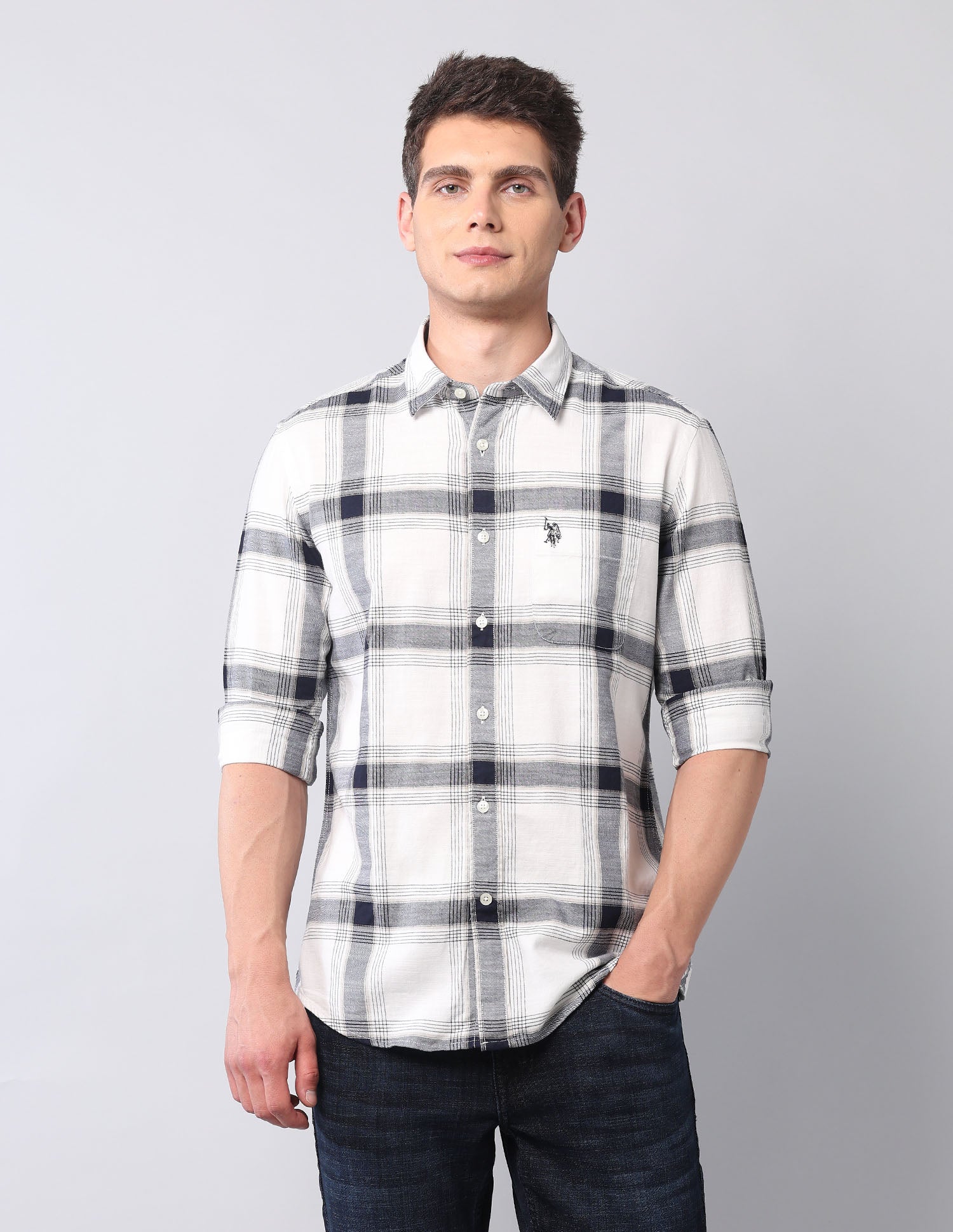 Buffalo Checked Pure Cotton Shirt Ivory - U.S. POLO ASSN. | Large