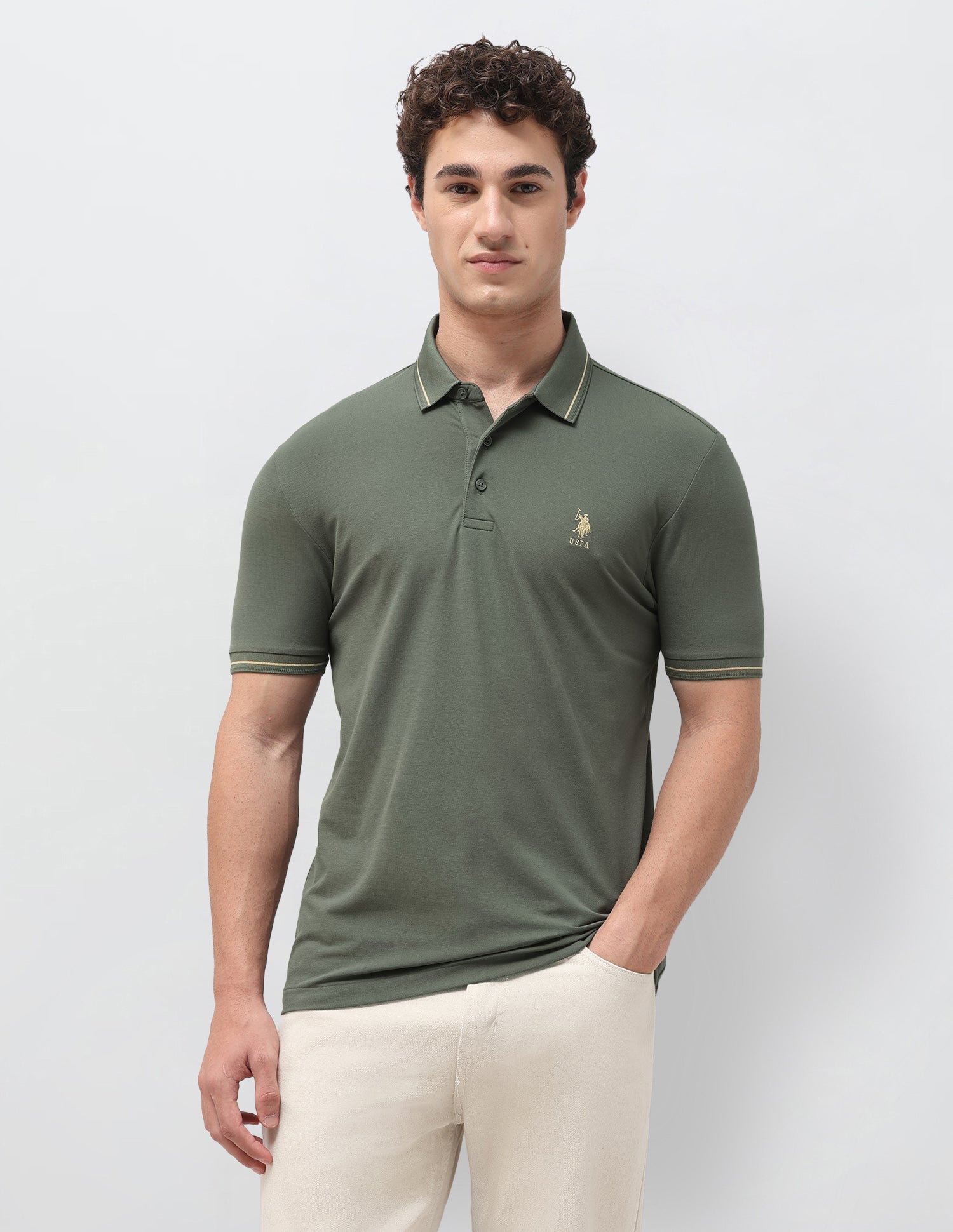 Slim Fit Solid Polo Shirt Green - U.S. Polo Assn. India | Large