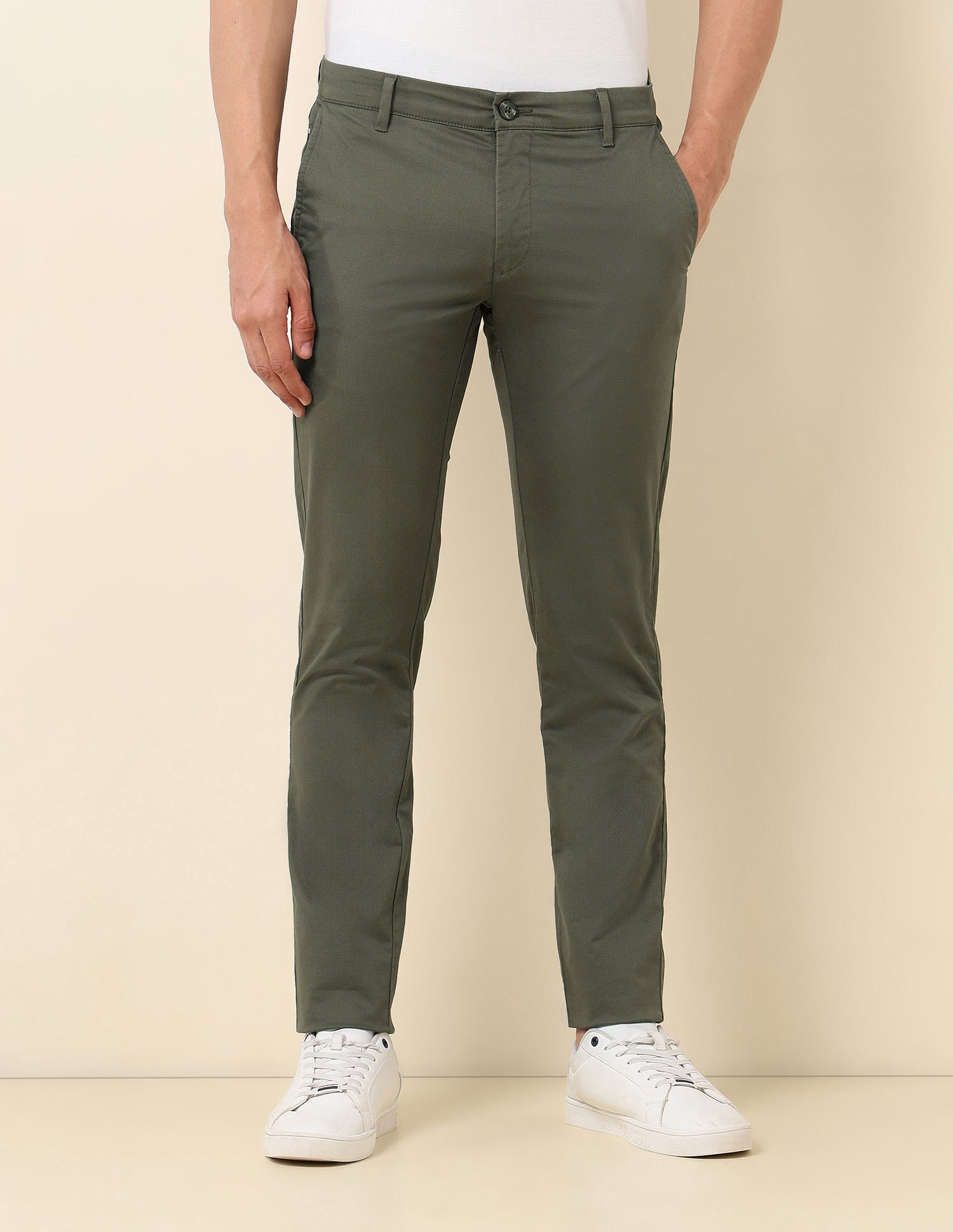 Austin Slim Fit Textured Trousers Olive - U.S. Polo Assn. India | Large