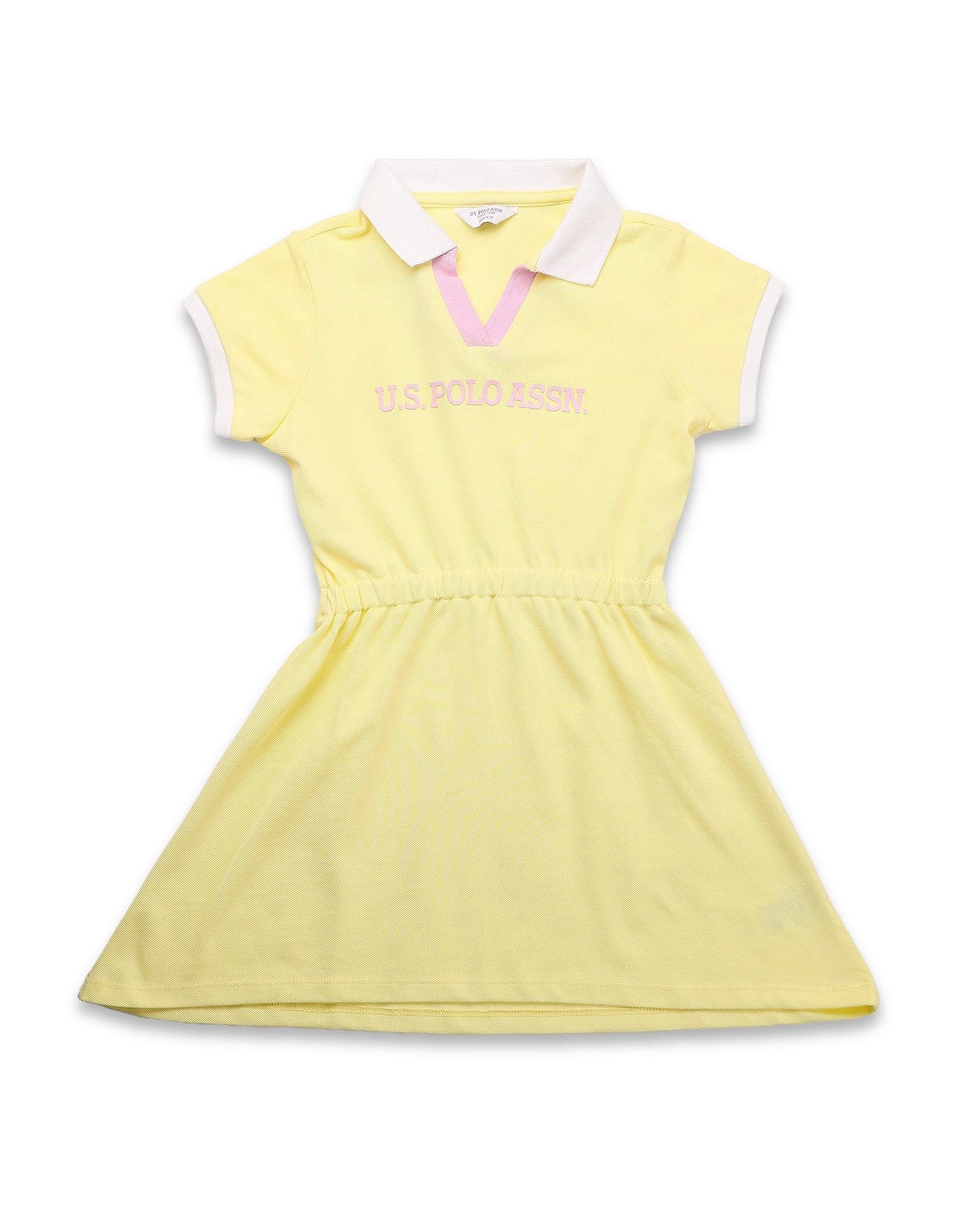 Girls Brand Printed Polo Dress Light Yellow - U.S. POLO ASSN. | Large
