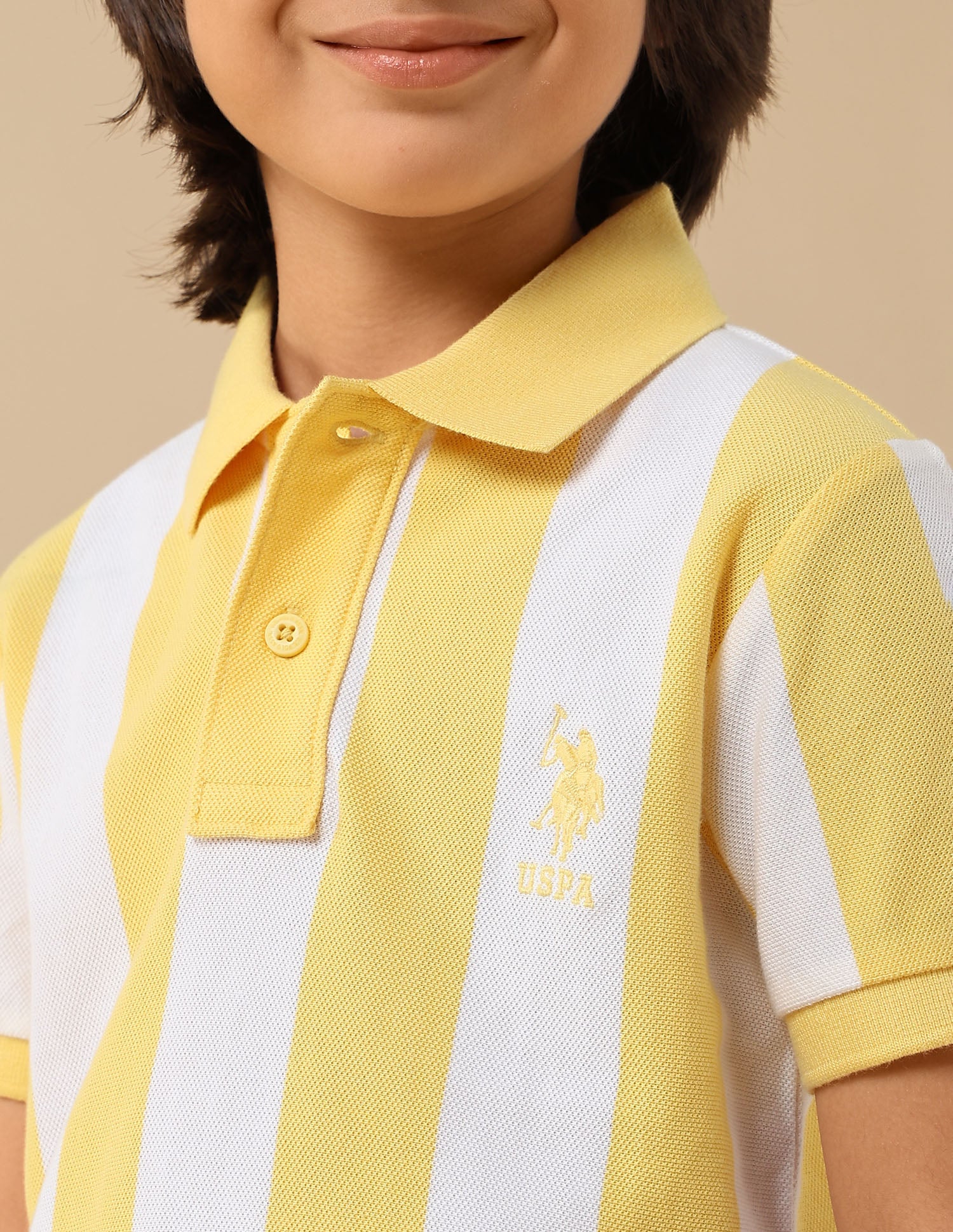 Boys Vertical Striped Regular Fit Polo Shirt Yellow - U.S. POLO ASSN. | Large