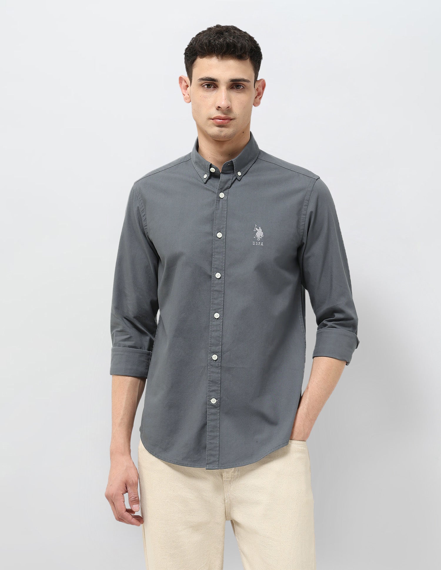 Regular Fit Button Down Shirt Dark Grey - U.S. Polo Assn. India | Large