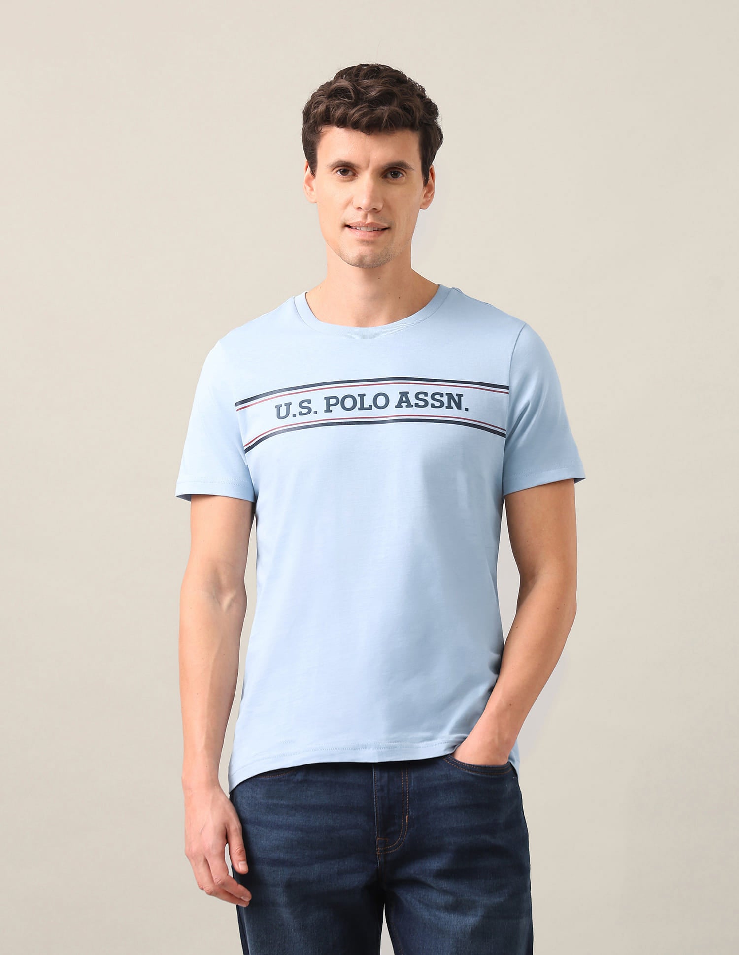 Brand Embossed Regular Fit T-Shirt Blue - U.S. Polo Assn. India | Large
