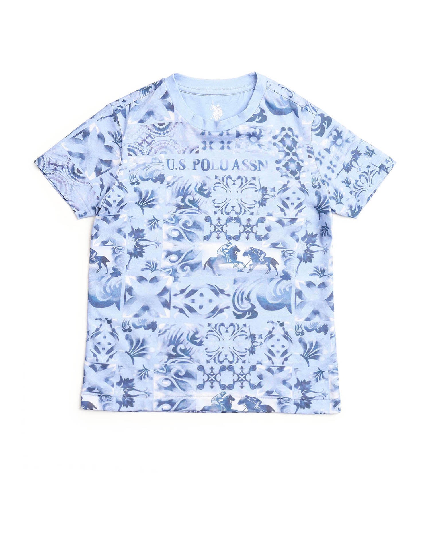 Boys Regular Fit All-Over Printed T-Shirt Blue - U.S. POLO ASSN. | Large