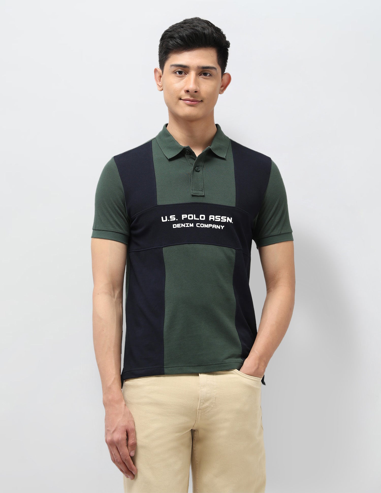 Colourblocked Pure Cotton Polo Shirt Olive - U.S. Polo Assn. India | Large