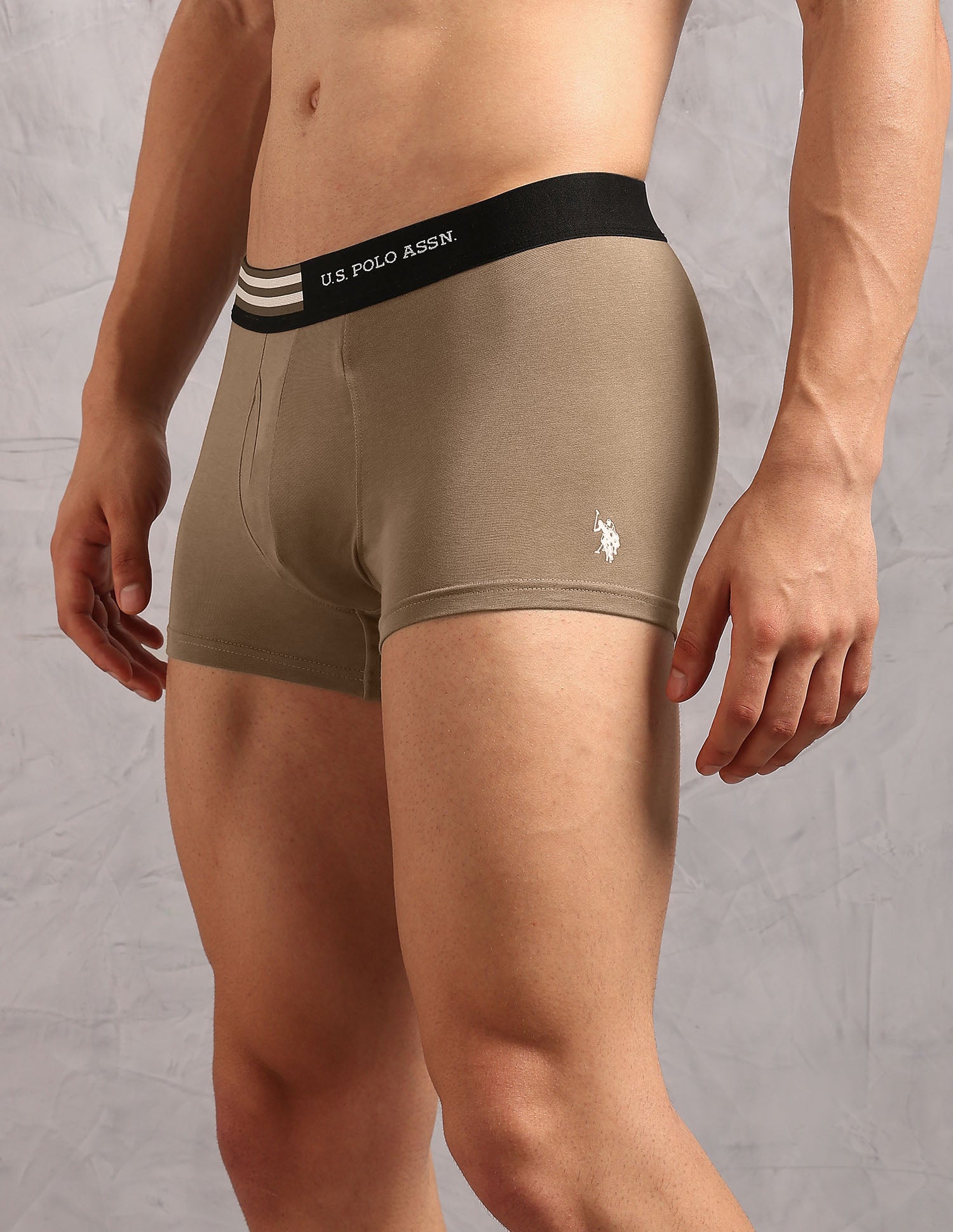 Striped Waistband OET19 Trunks - Pack Of 2 Cocoa Creme and Dark Olive - U.S. Polo Assn. India | Large
