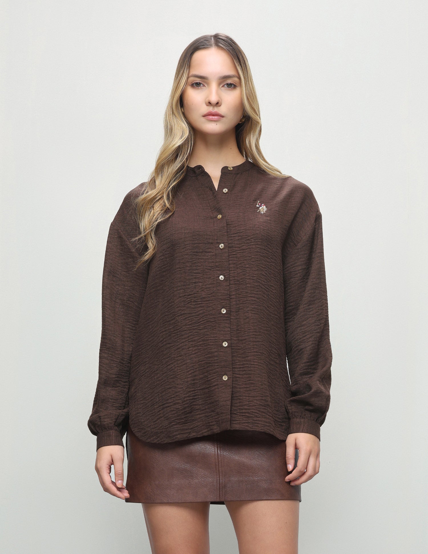 Textured Relaxed Fit Shirt Brown - U.S. Polo Assn. India | Large