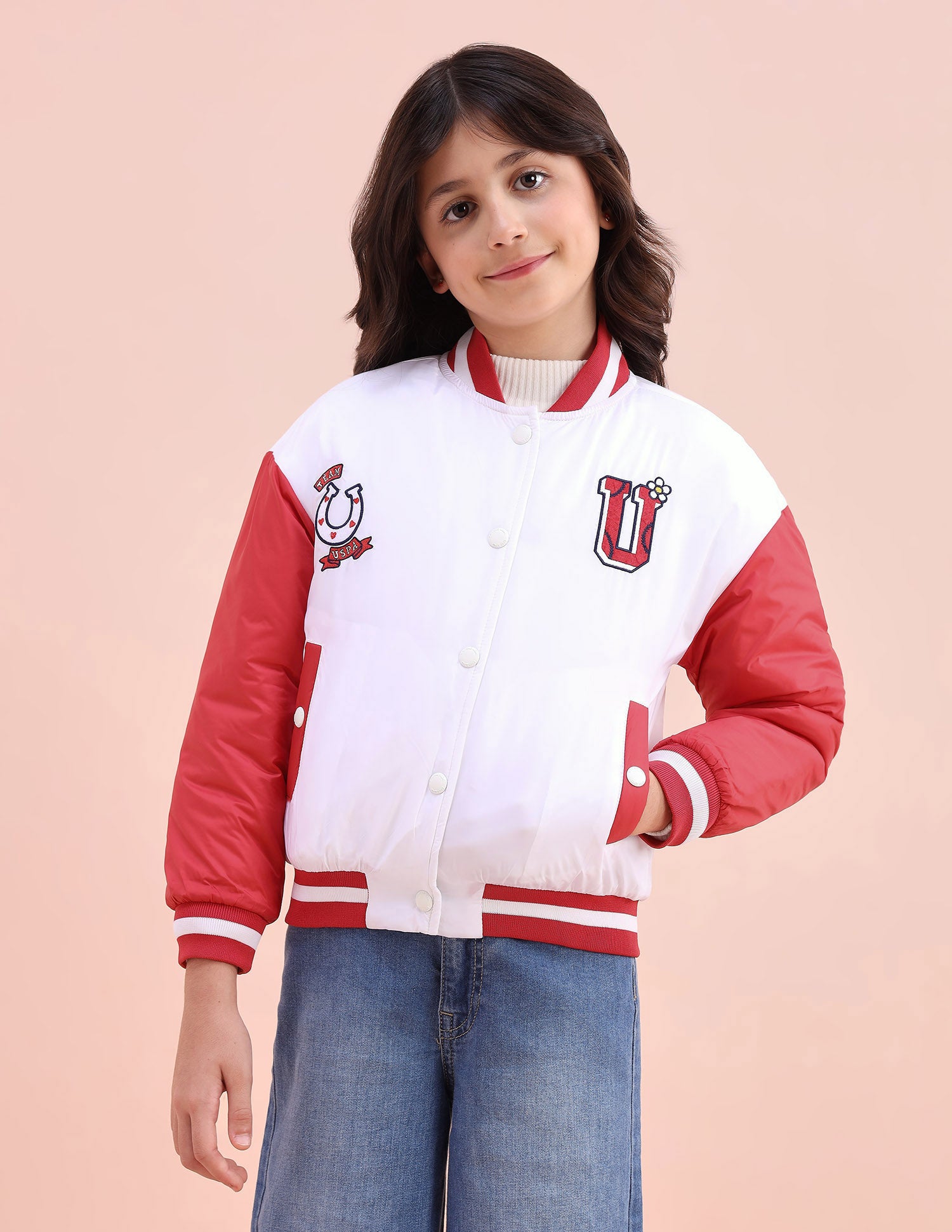 Colourblocked Regular Fit Varsity Jacket White - U.S. POLO ASSN. | Large