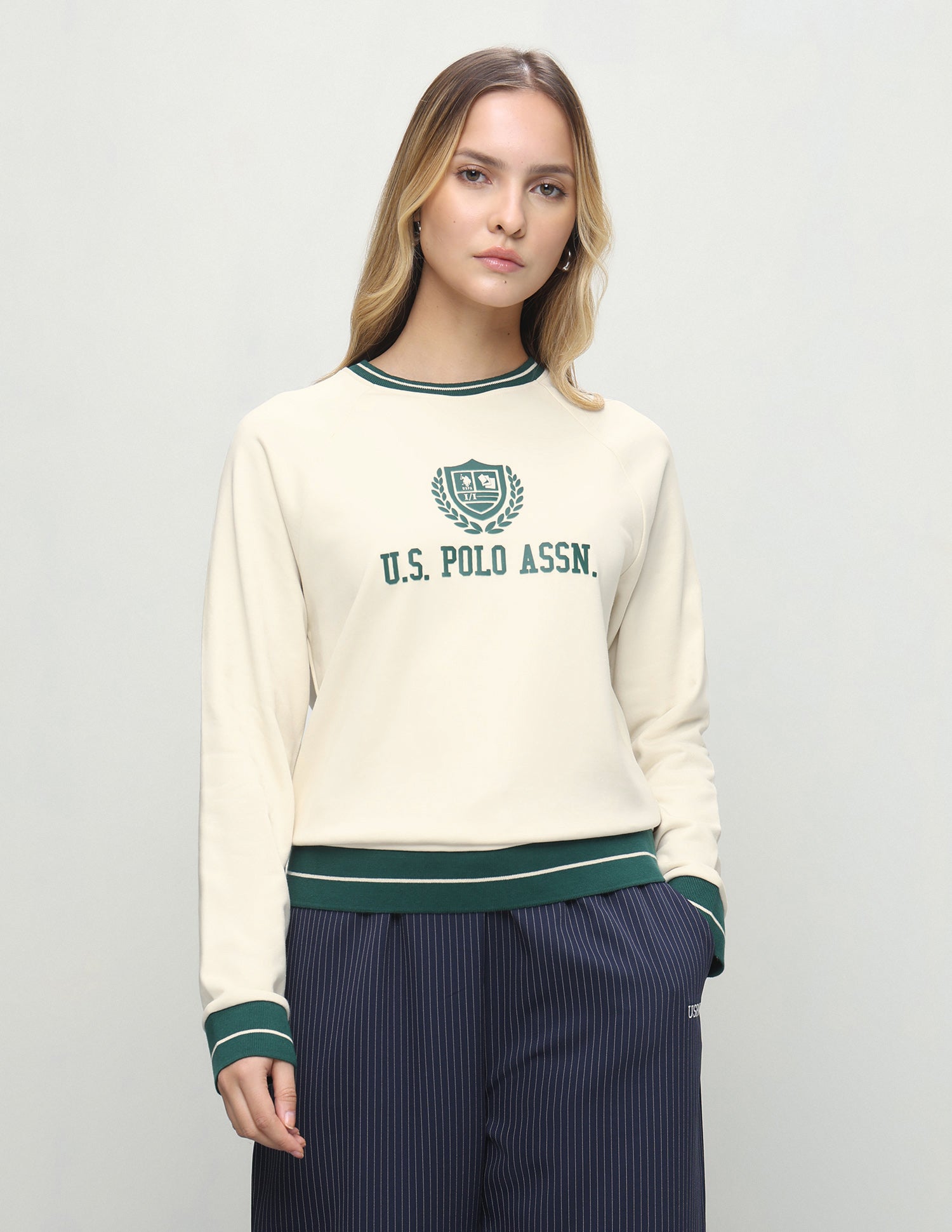 Brand Embossed Regular Fit Sweatshirt Ecru - U.S. Polo Assn. India | Large