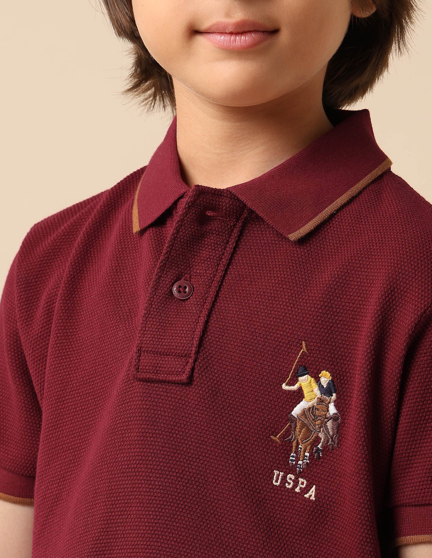 Boys Graphic Brand Printed Polo Shirt Maroon - U.S. POLO ASSN. | Large