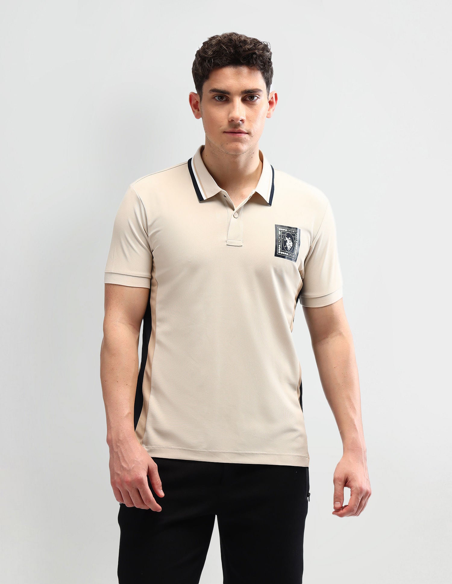 Slim Fit Solid Polo Shirt Beige - U.S. Polo Assn. India | Large
