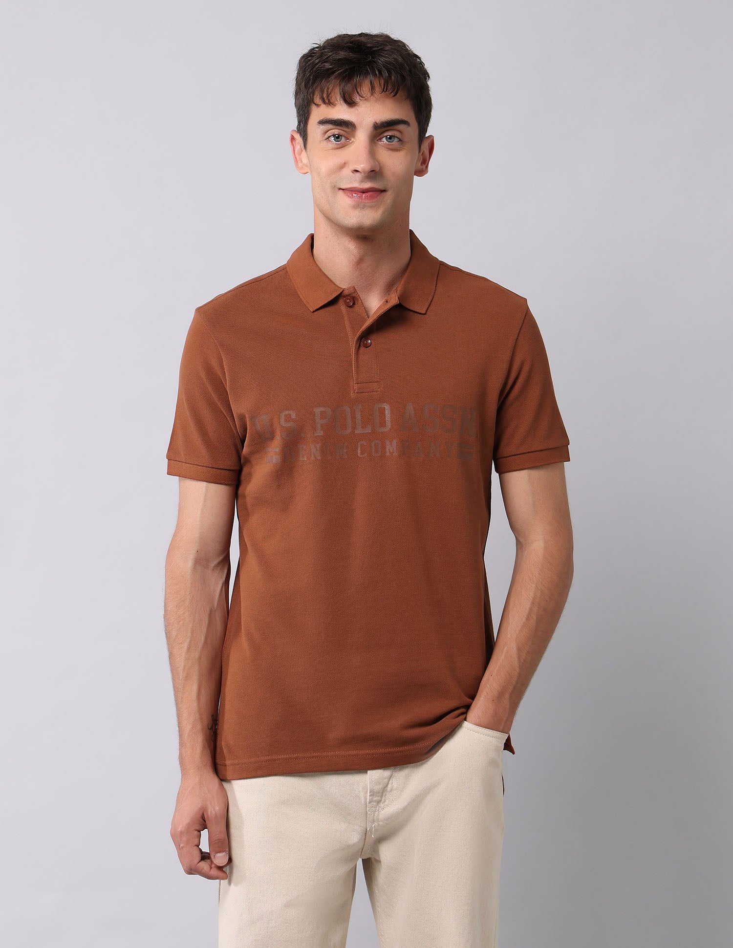 Brand Printed Muscle Fit Polo Shirt Rust - U.S. Polo Assn. India | Large