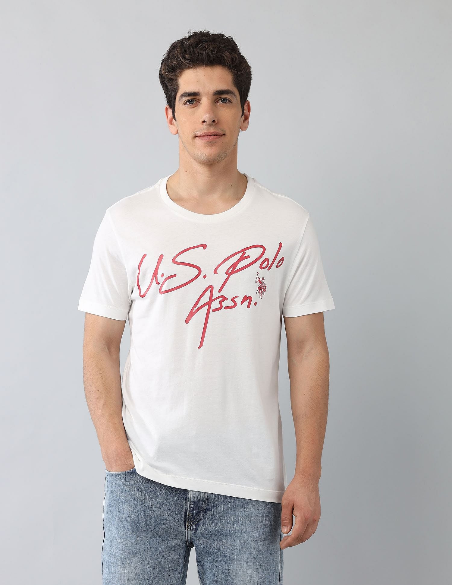 Muscle Fit Brand Printed T-Shirt Ivory - U.S. Polo Assn. India | Large