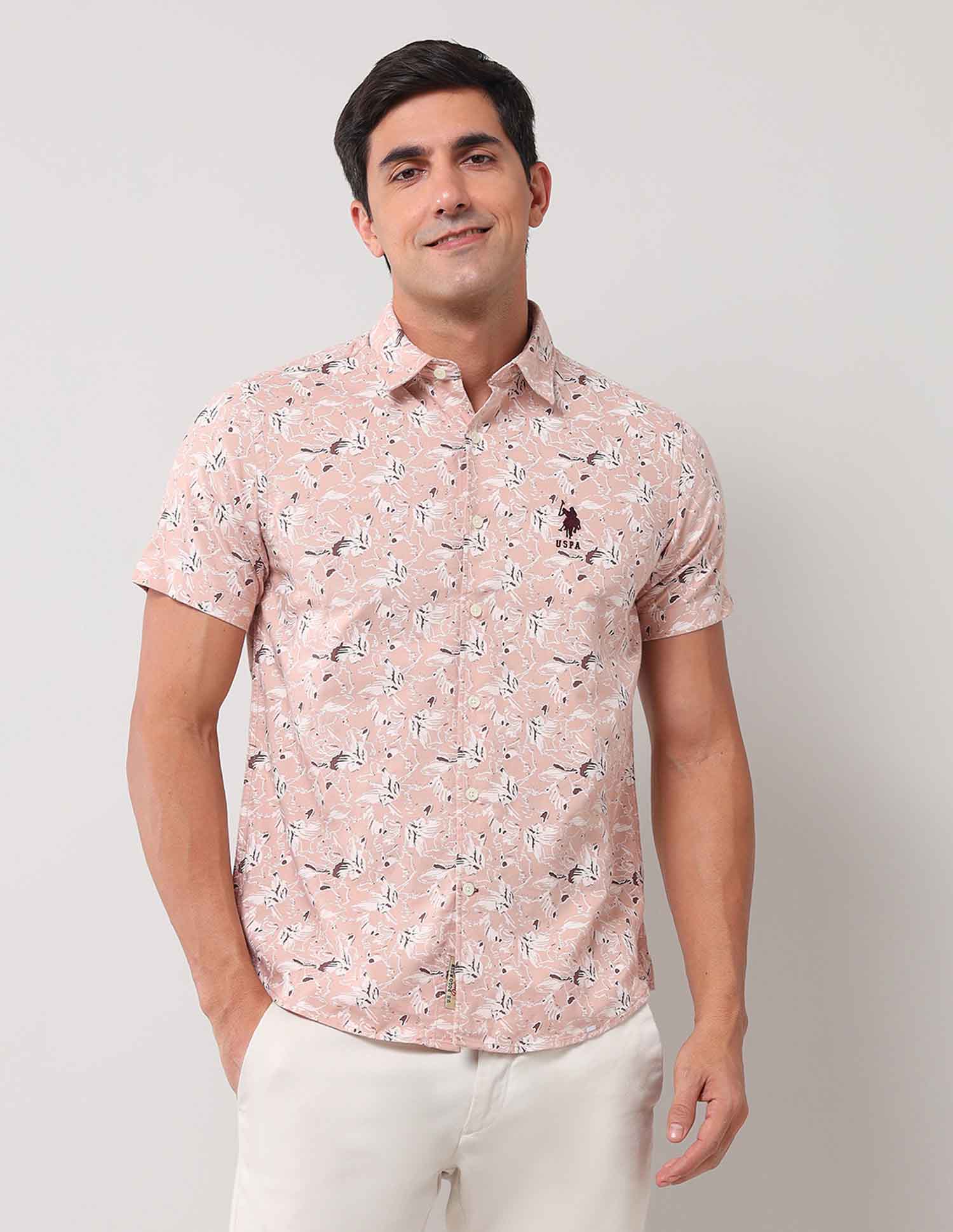 Floral Printed Regular Shirt Light Brown - U.S. Polo Assn. India | Large